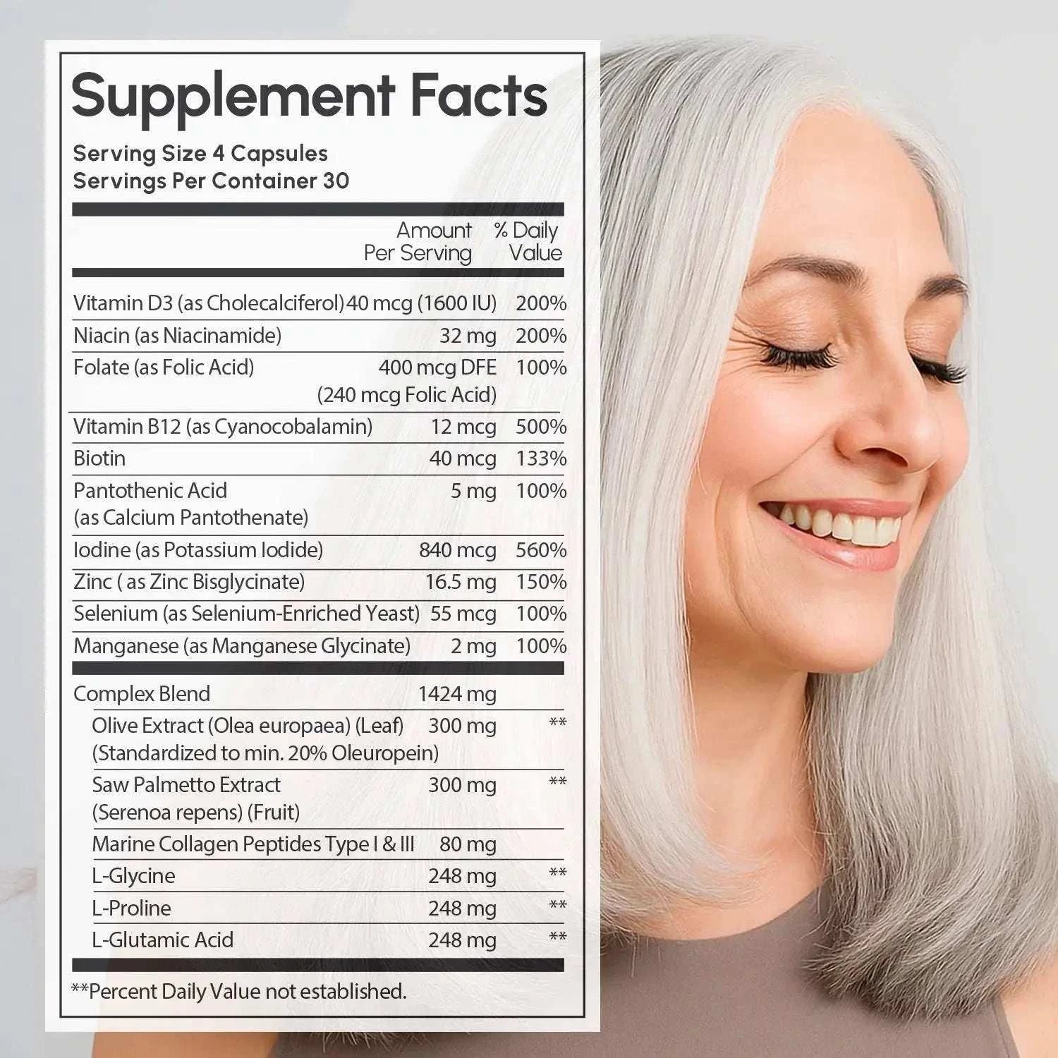 Biotin and collagen hair growth complex supplement capsules