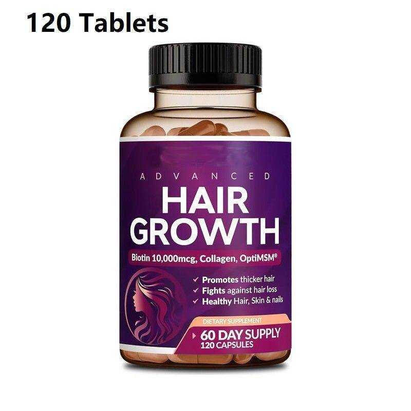 Hair growth capsules bottle with tablets for daily hair nutrition