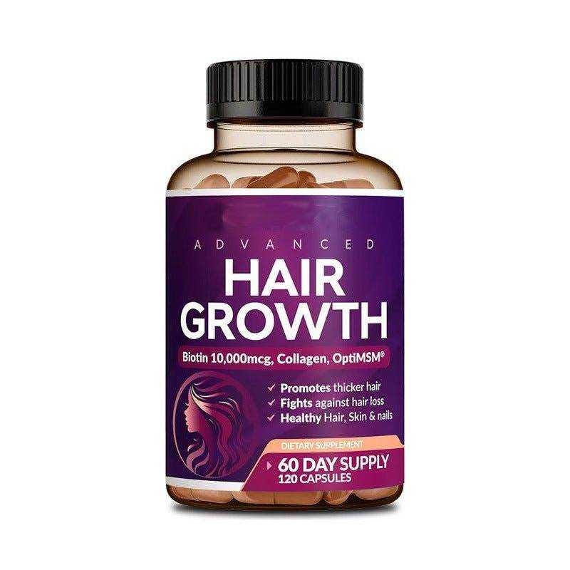 Bottle of hair growth capsules for daily nutrition