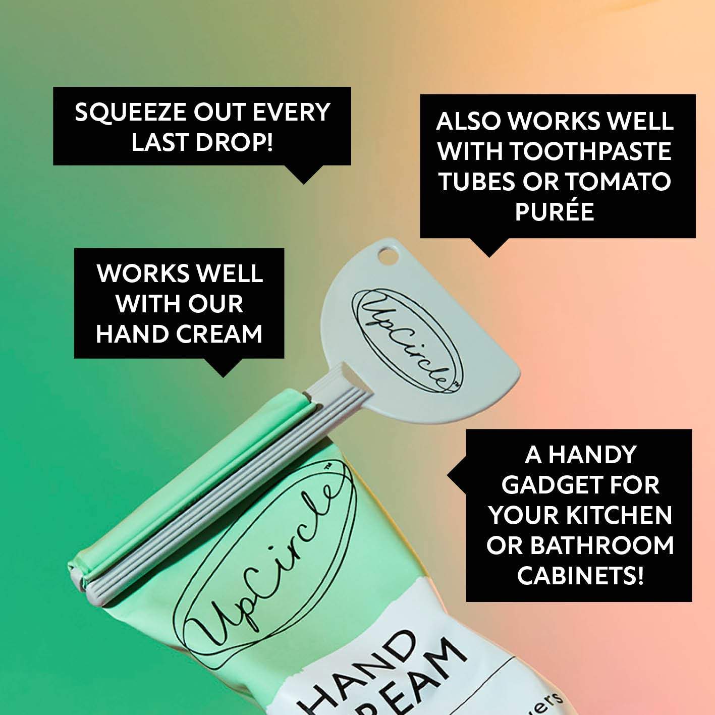 Hand Cream with Hibiscus Flowers in a mint green tube with matching tube squeezer tool