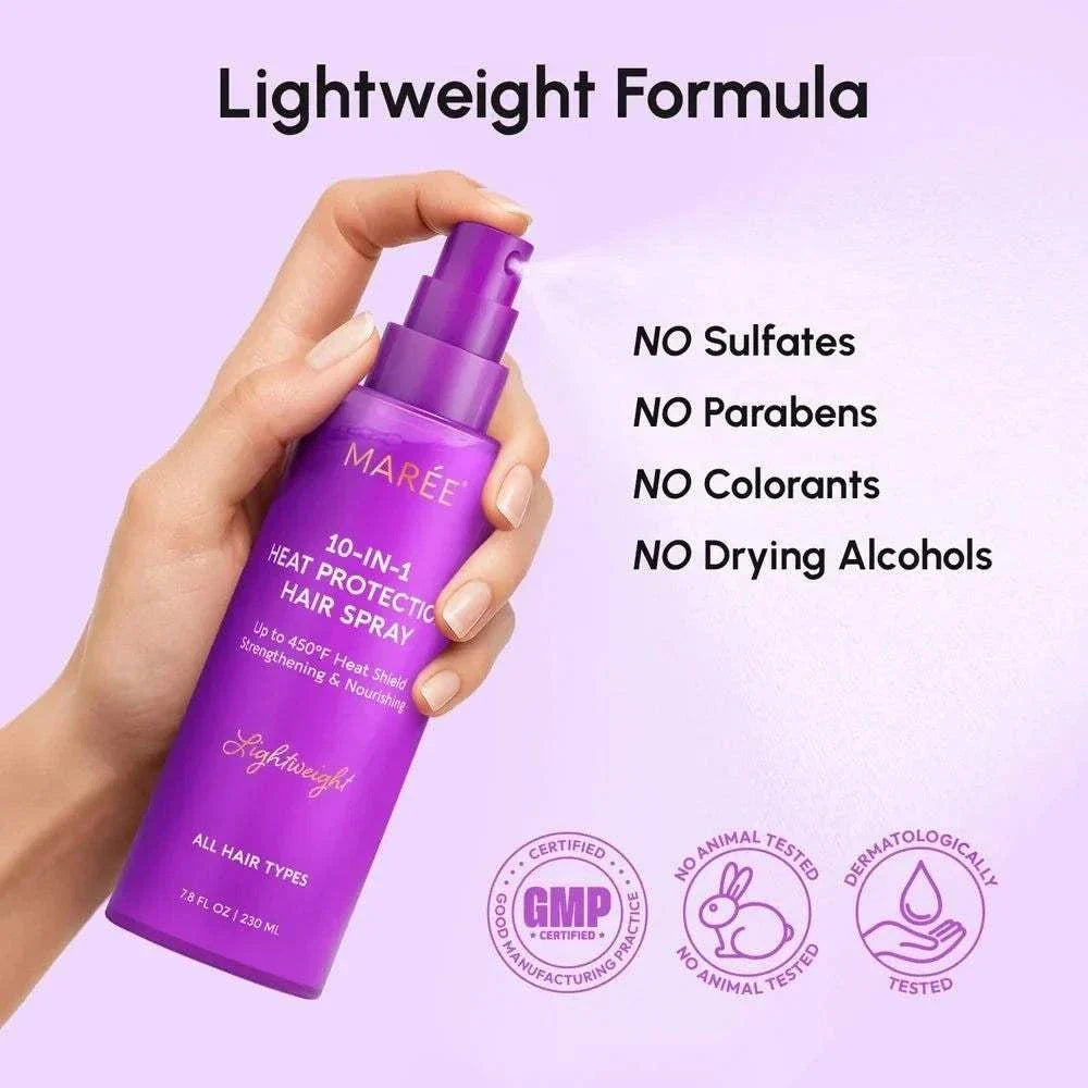 Bottle of Marée 10-in-1 heat styling protective hair spray