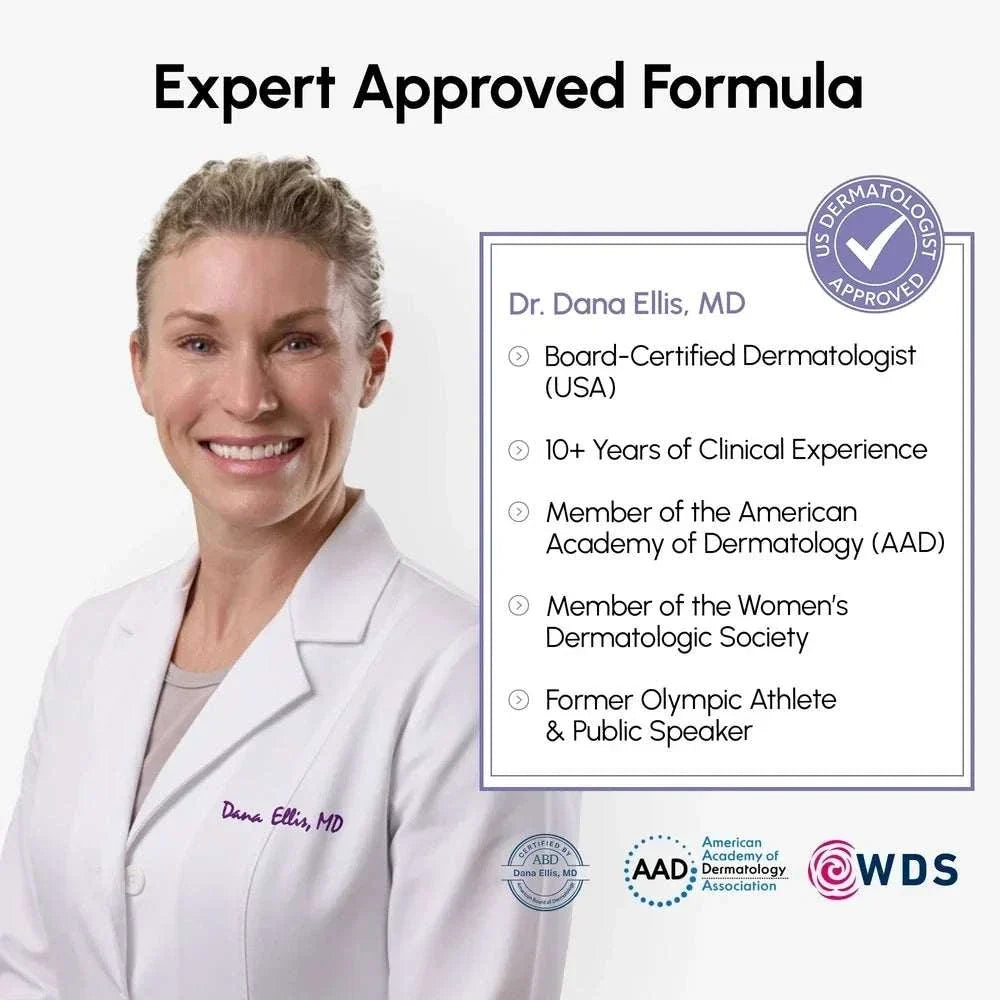 Hyaluronic Acid V-line Lifting Mask product graphic featuring a smiling dermatologist in a white coat and expert approval credentials