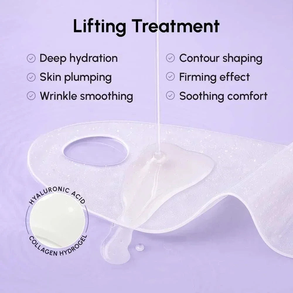 Hyaluronic Acid V-line Lifting Mask hydrogel sheet in translucent lavender, with a shaped chin and jawline cutout