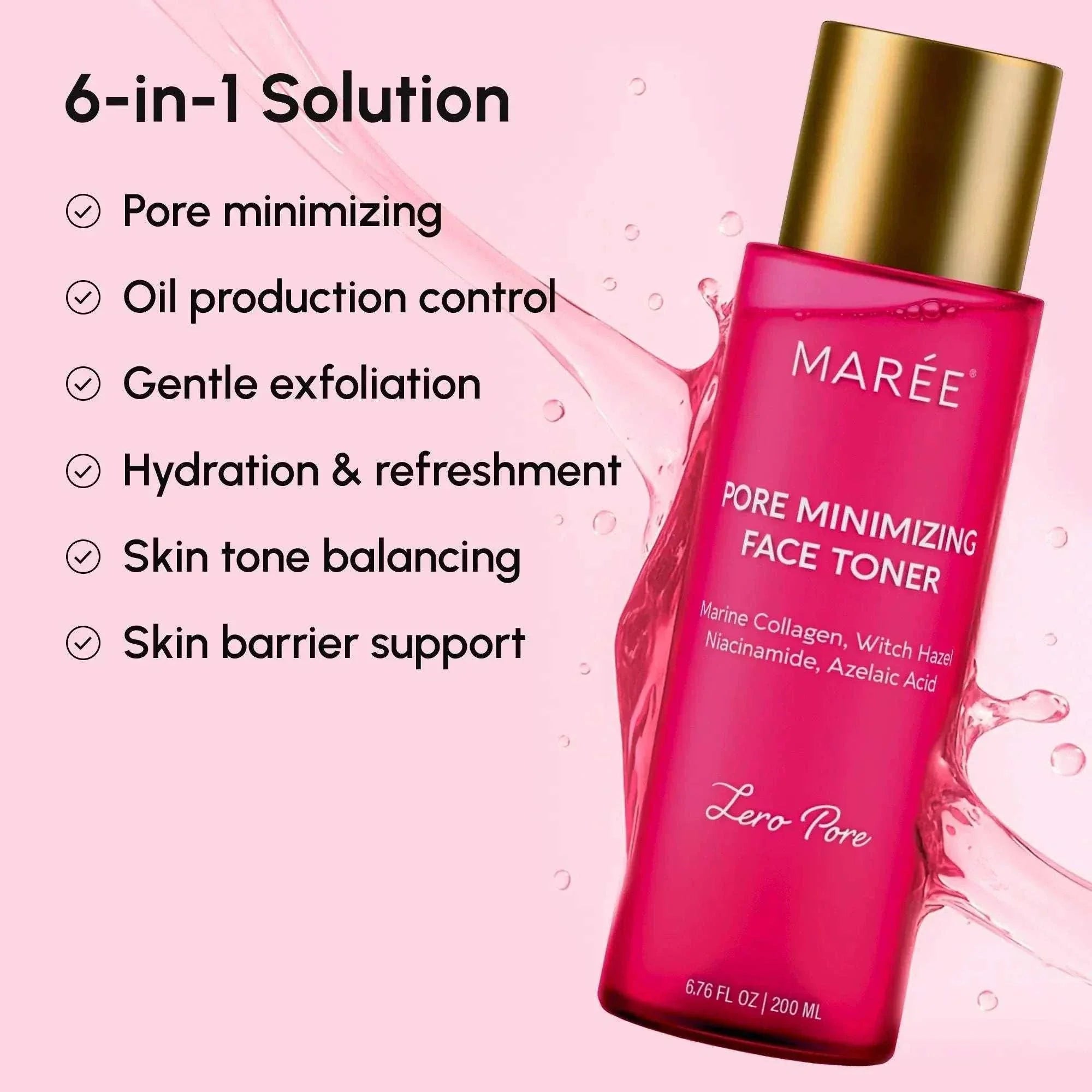 Hydrating pore refining toner bottle with hydrating and exfoliating benefits