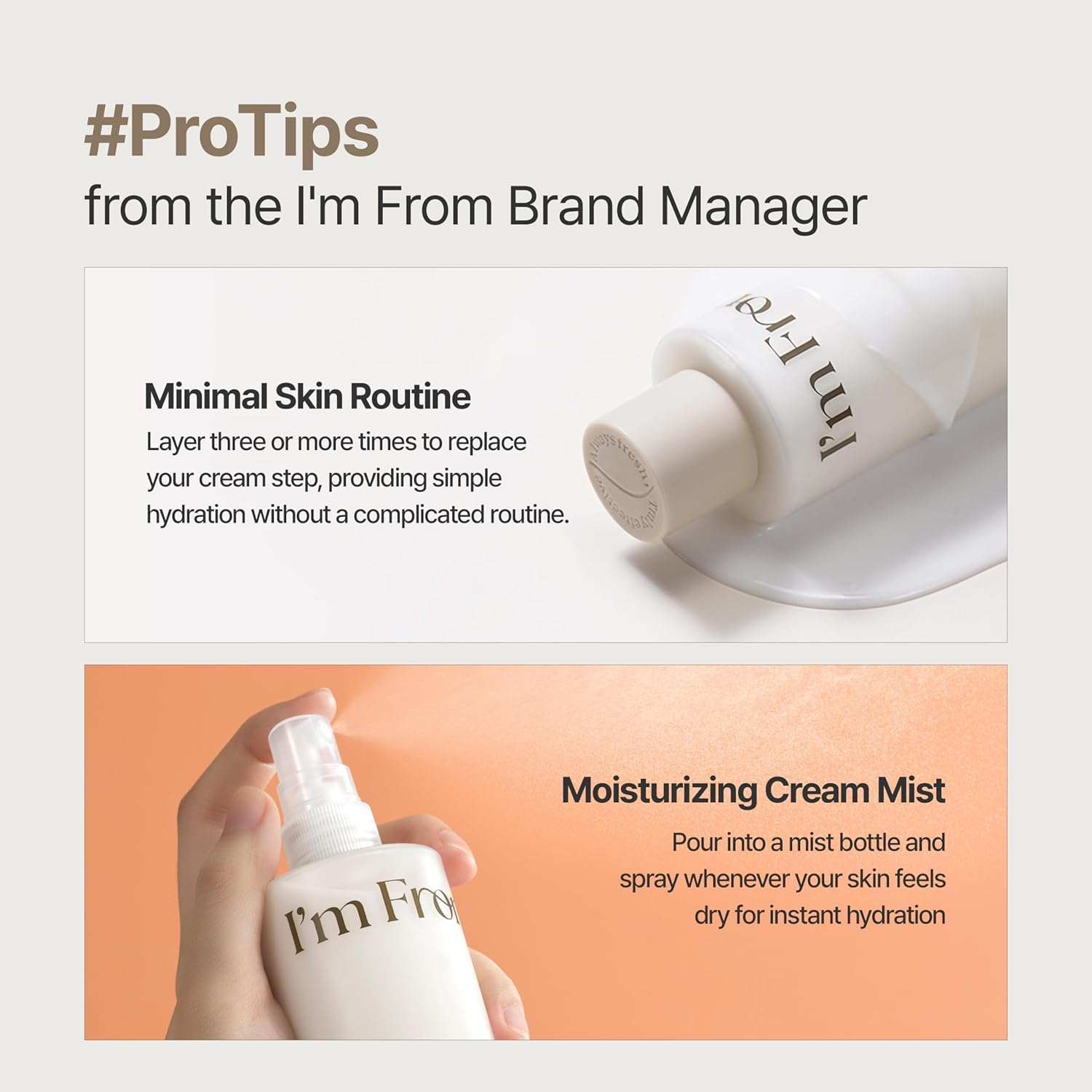 I'm from Rice Toner skincare product, shown in branded cream packaging with printed product tips and usage instructions