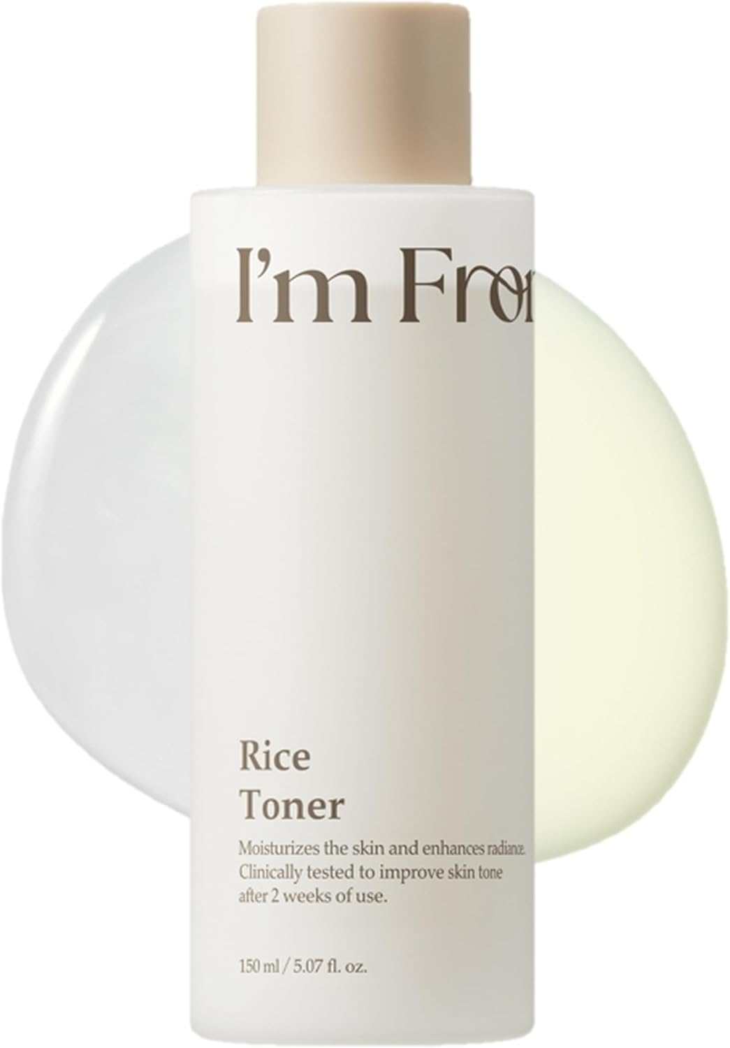 I'm from Rice Toner in a white rectangular bottle with beige cap and rice toner label, 150 mL skincare product