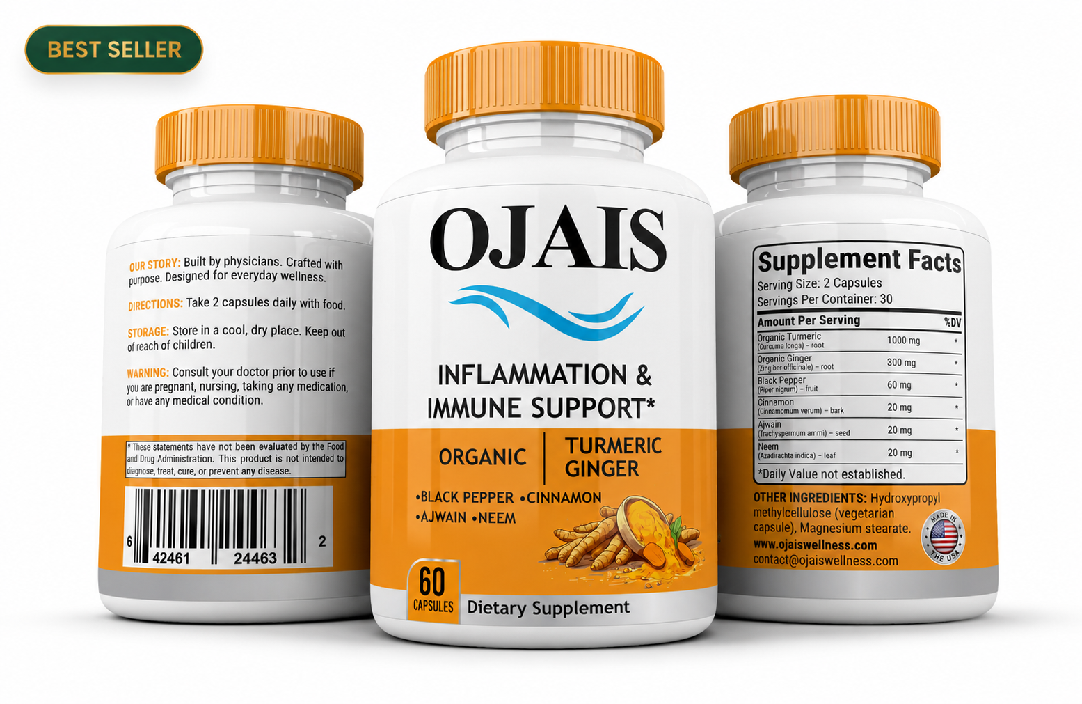 Ojais Inflammation and Immune Support capsule blend with turmeric and ginger