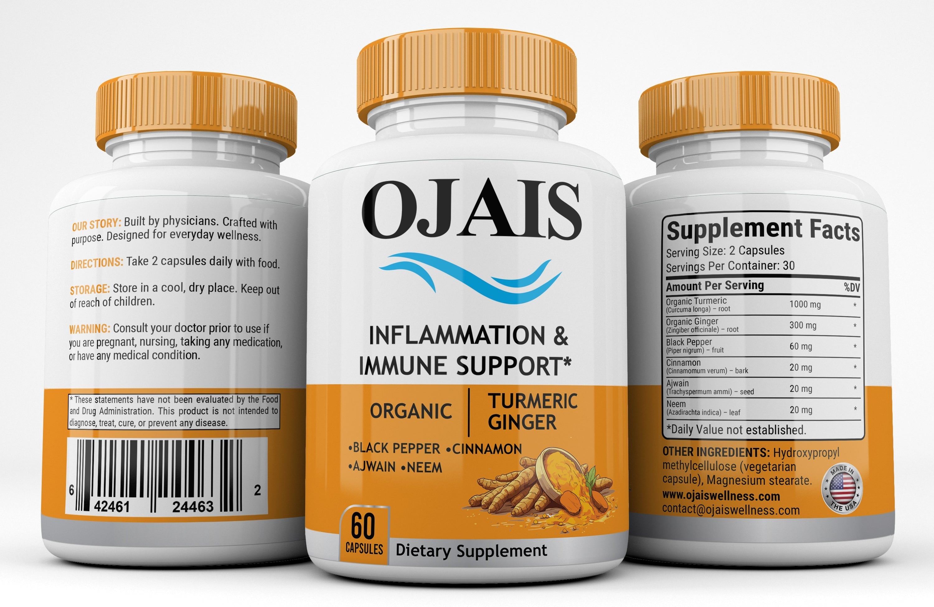 Turmeric ginger neem black pepper capsules for inflammation and immune support