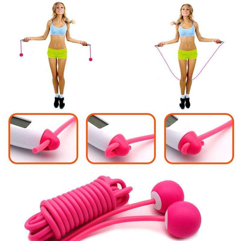 Jump Ropes With Electronic Counting in bright pink rubber with ergonomic ball handles and cordless skipping feature for indoor and outdoor use.