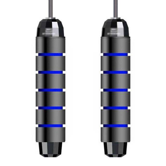 Jump Ropes With Electronic Counting with black ergonomic handles featuring blue grip stripes and an LCD counter display on top.