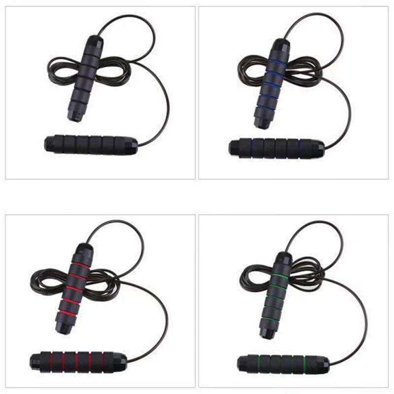 Jump Ropes With Electronic Counting featuring black rubber ropes and ergonomic handles with red, blue, green, or plain black grip accents.