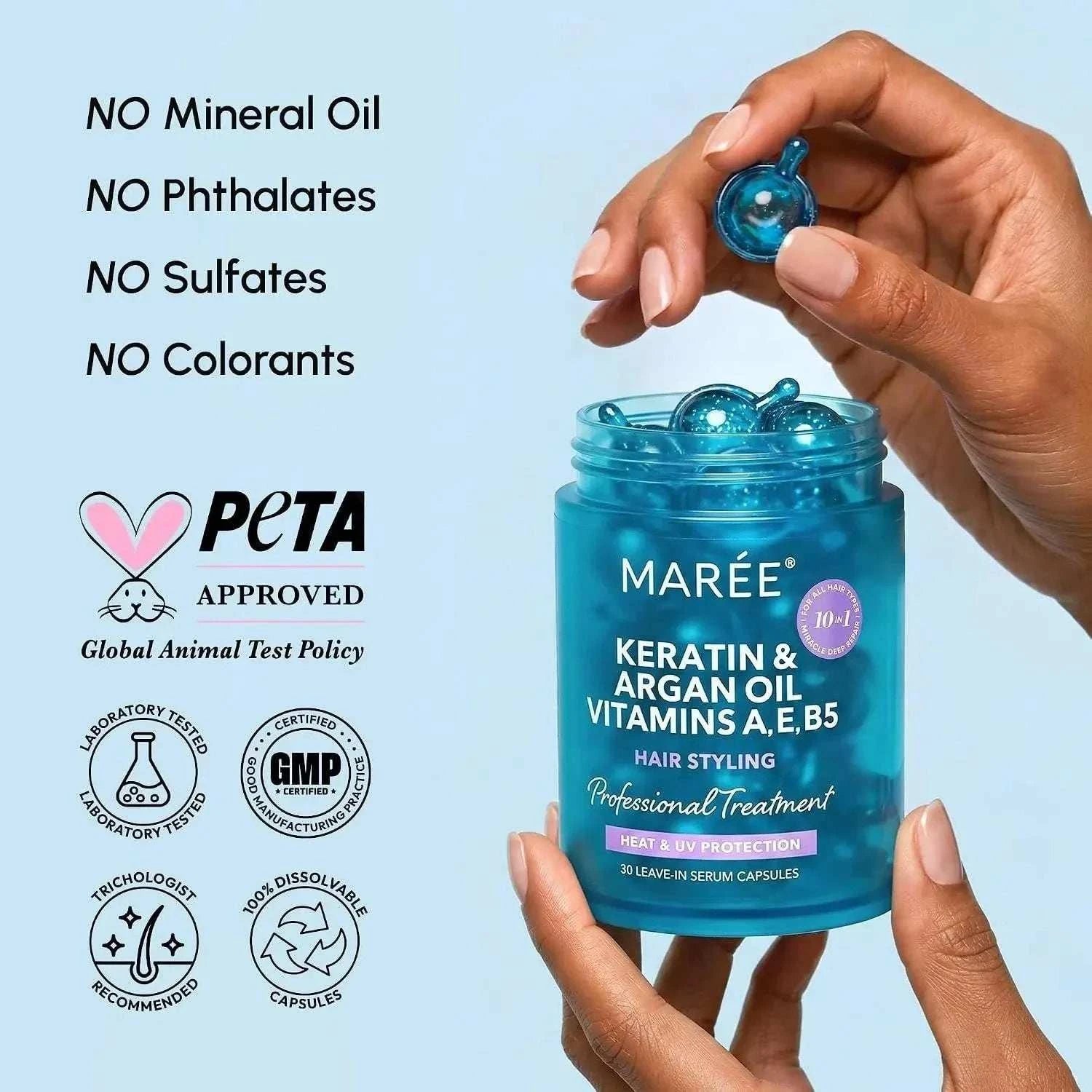 Keratin oil capsules for frizz control and shiny smooth hair