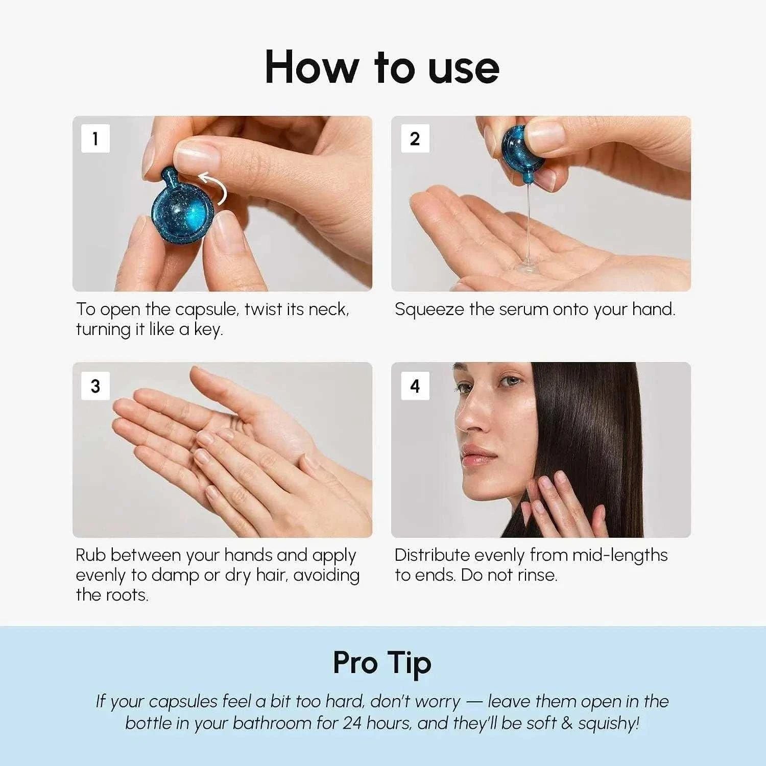 Keratin oil capsules for frizz control and shiny hair