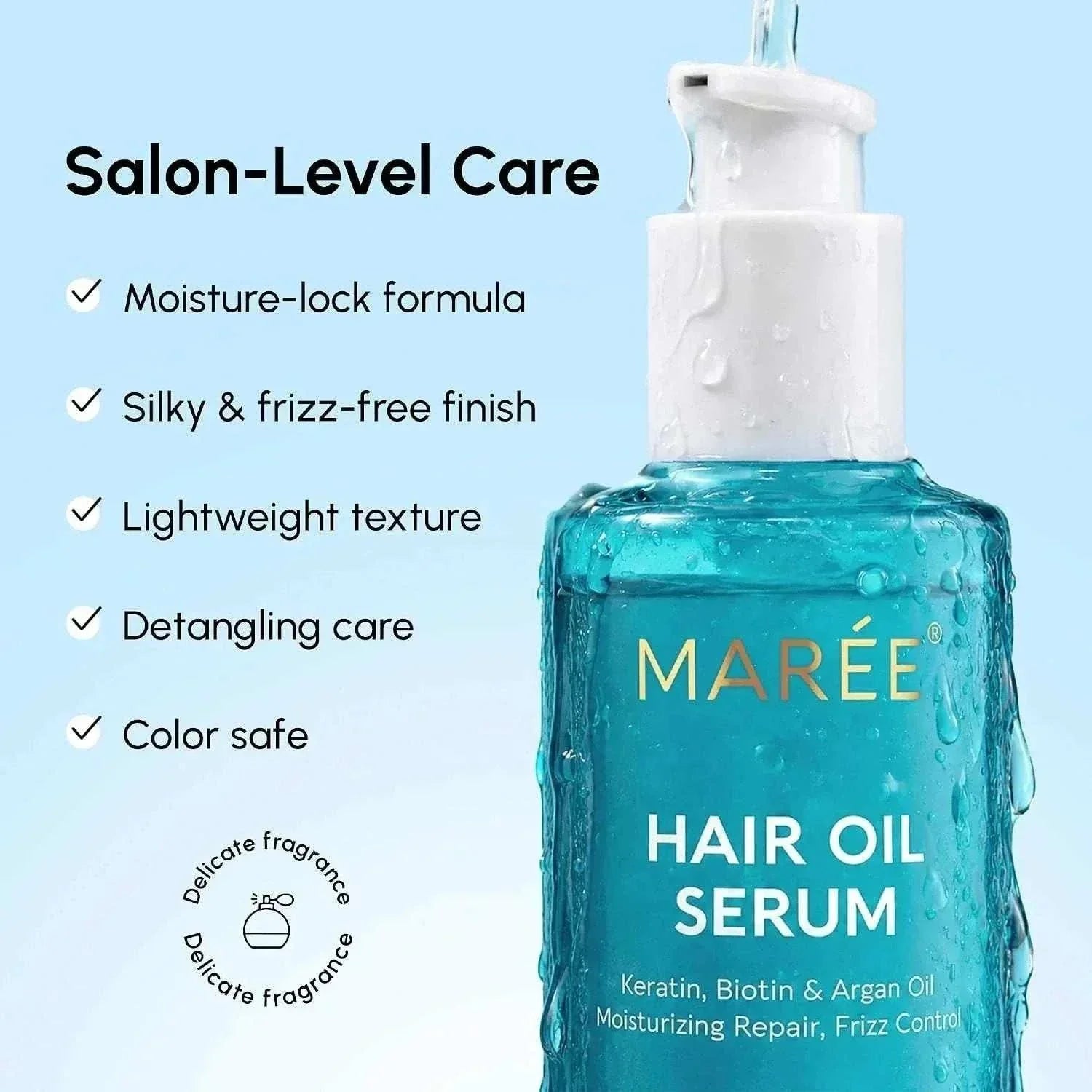 Keratin oil serum bottle for smooth, frizz-free hair