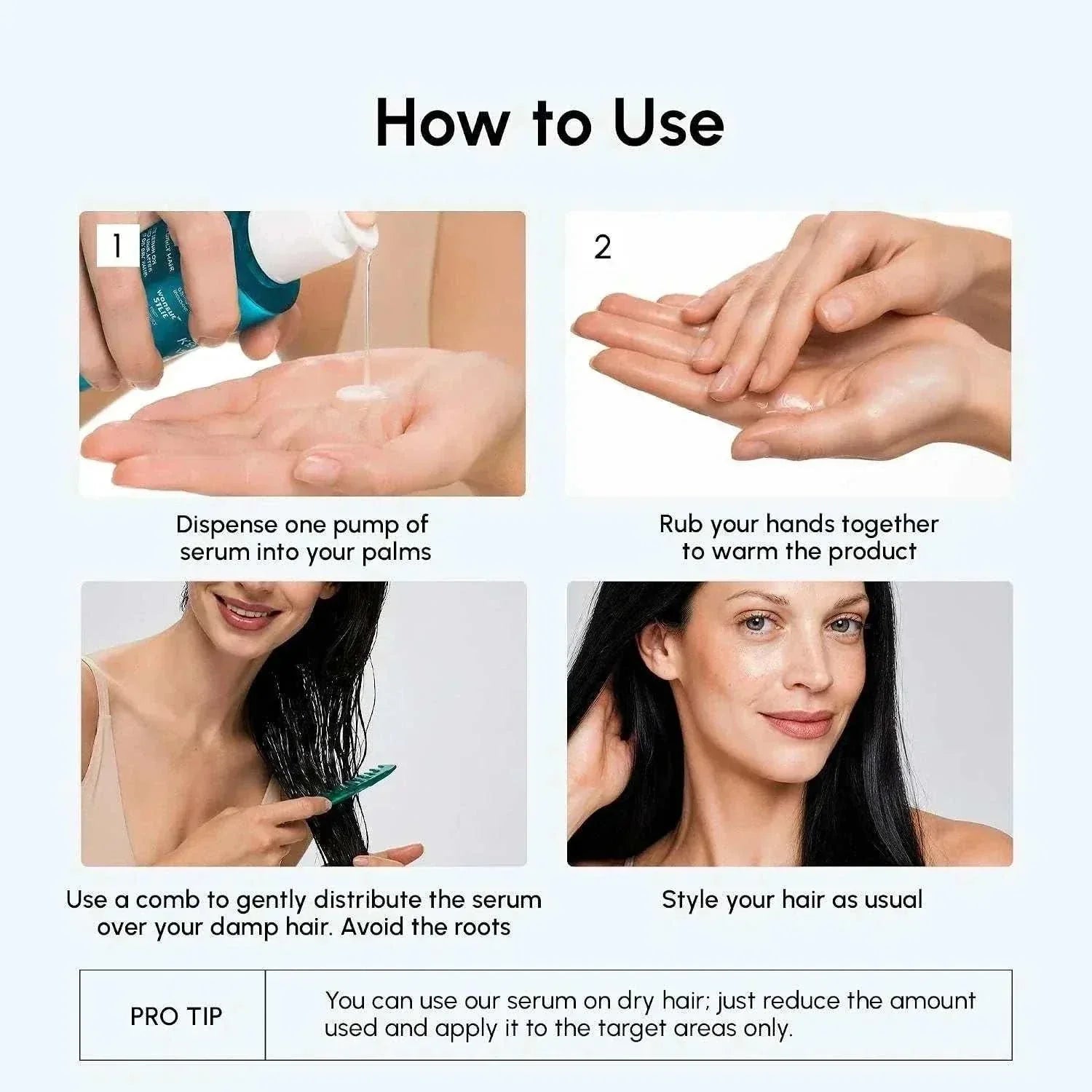 Keratin oil serum bottle with smooth shiny hair