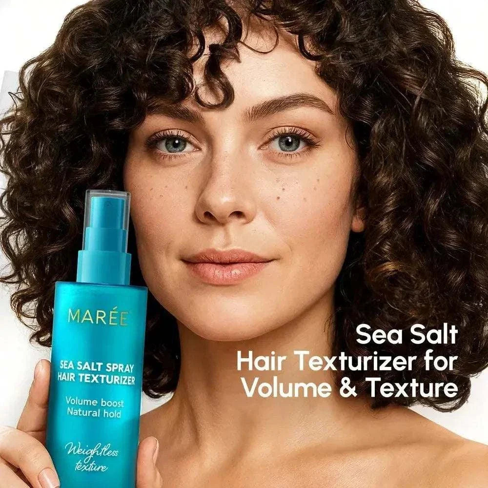 Keratin and sea salt hair texturizer bottle with beachy waves