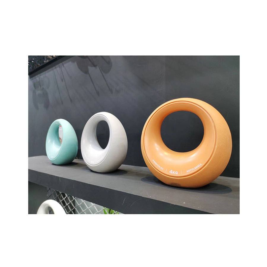 Ladies Fitness Dumbbell set in burning orange, gray, and azure colors with a circular hollow design made of ABS and iron