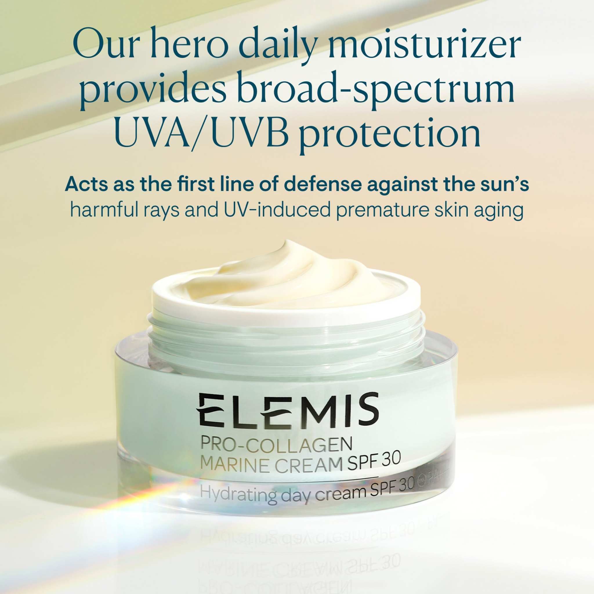 Lightweight anti-wrinkle daily facial moisturizer in a pale green jar with creamy texture and SPF 30