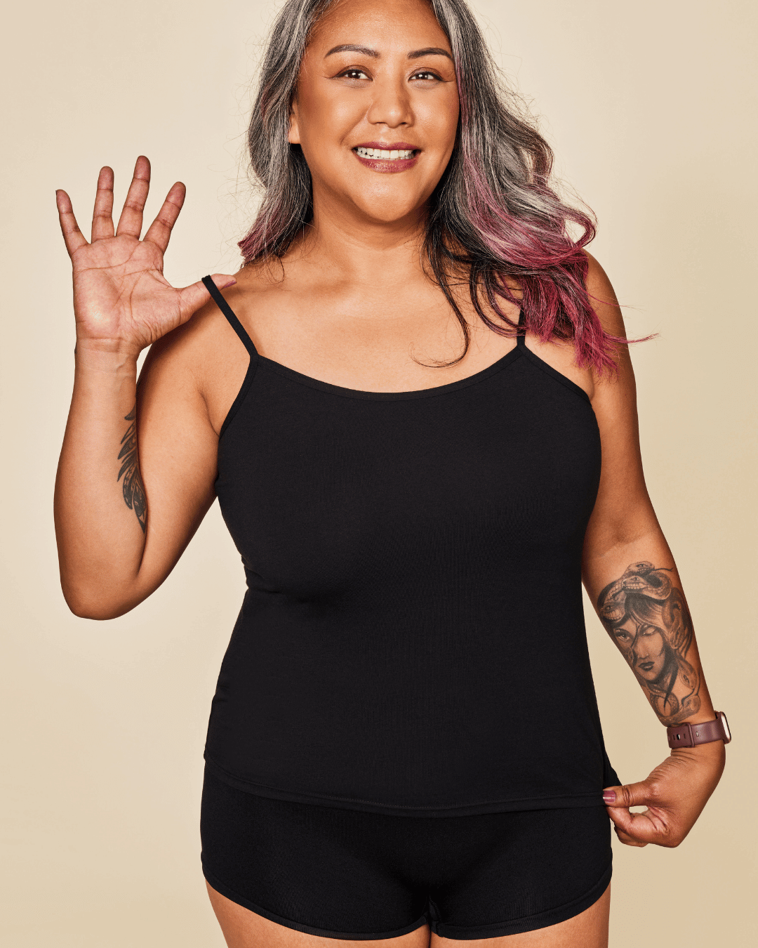 Luna - Cotton Cami in black, with a smooth cotton fabric, slim shoulder straps, and a simple scoop neckline