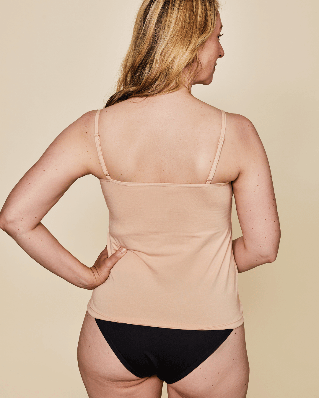 Luna - Cotton Cami in soft peach cotton with thin adjustable straps and a simple, smooth back.