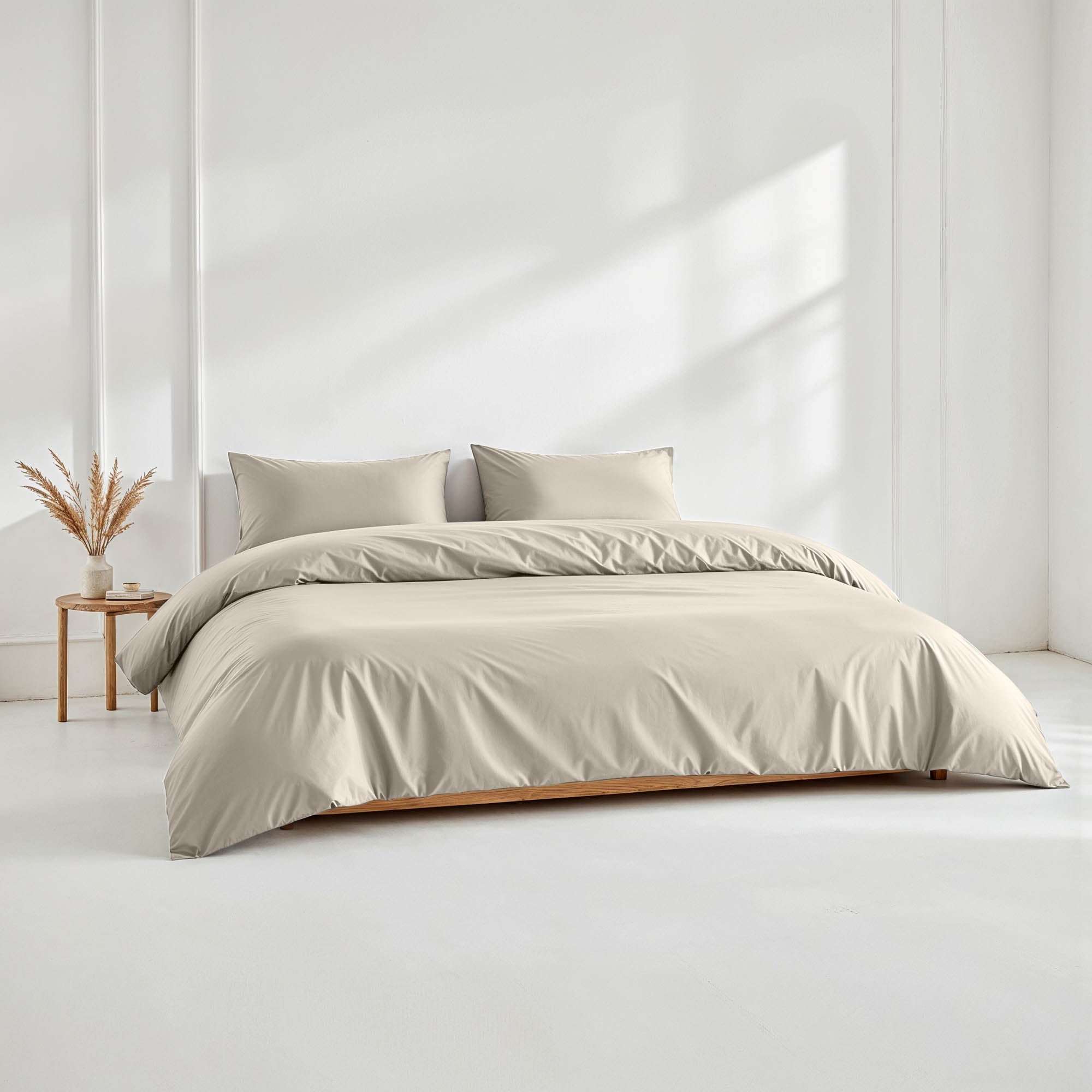 Luxe Australian Sateen Bedding in smooth ivory cotton, featuring a solid duvet cover and matching pillowcases