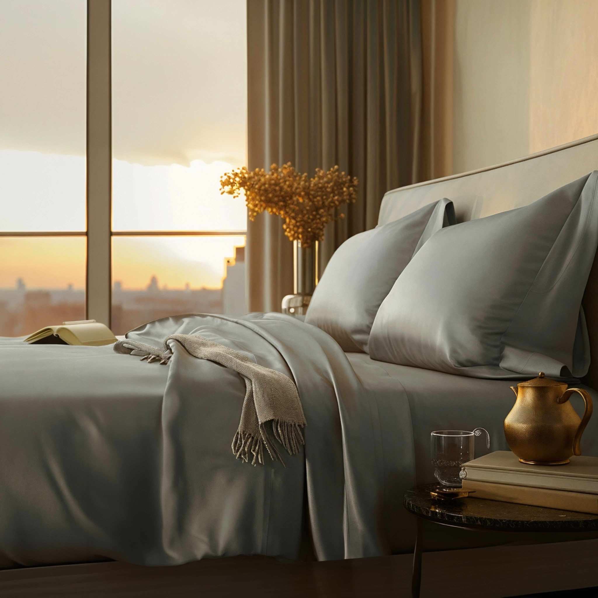 Luxe Australian Sateen duvet cover in soft gray cotton with a smooth finish and subtle sheen
