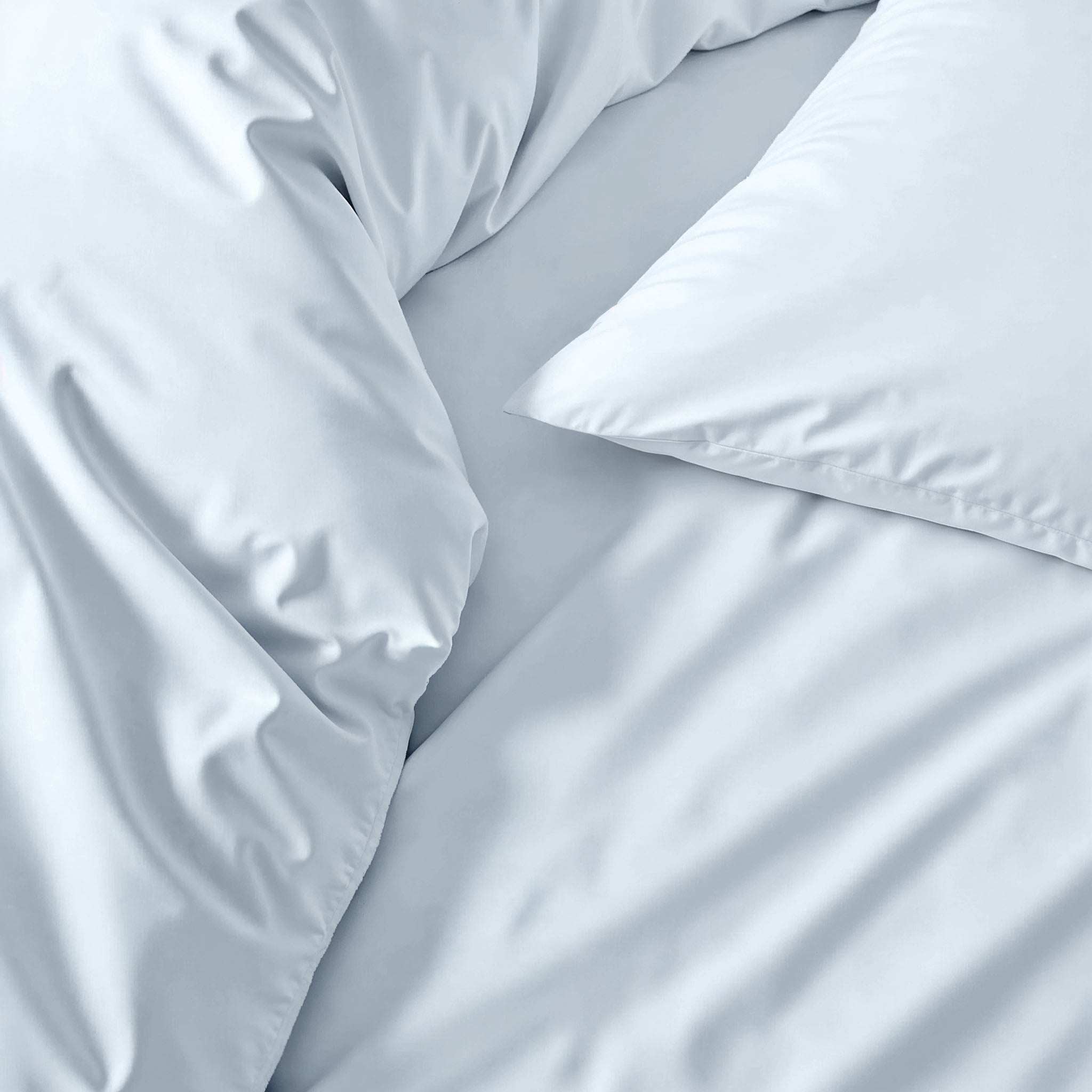 Duvet cover in pale blue Luxe Australian Sateen cotton with a smooth, subtle sheen and matching pillowcase
