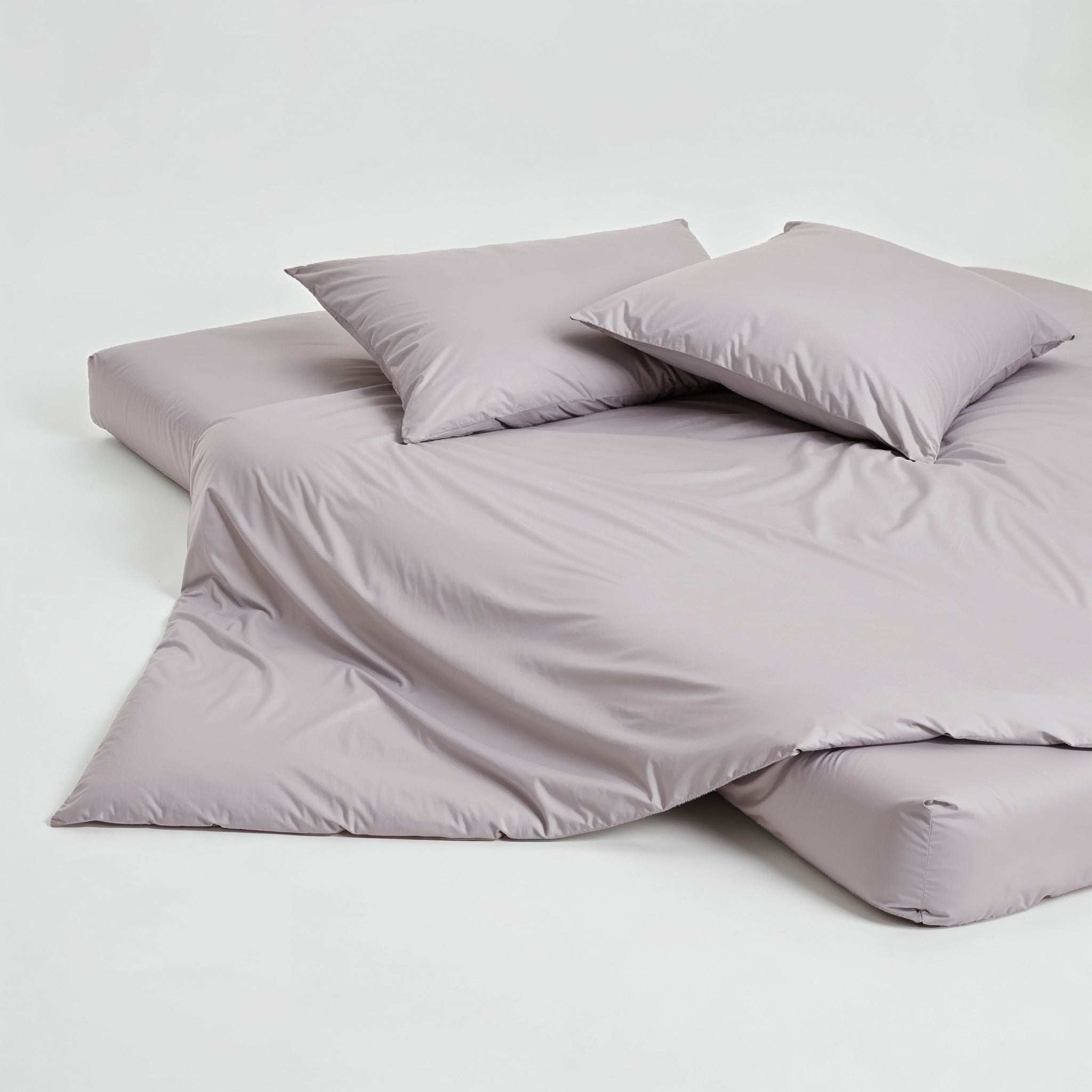Duvet cover in Luxe Australian Sateen, smooth pale lavender cotton with a subtle sheen and matching pillowcases