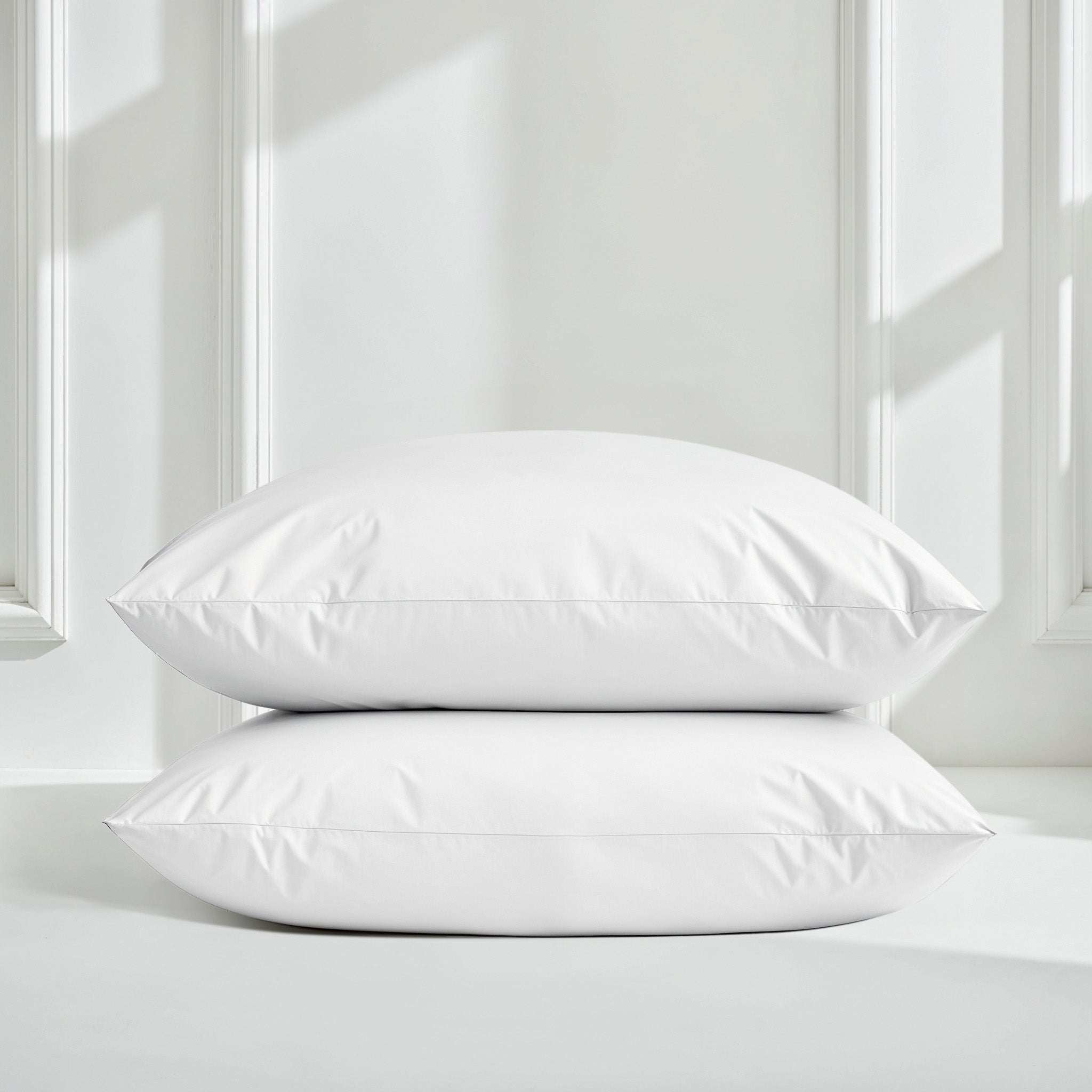 Luxe Australian Sateen Pillowcase Set in crisp white cotton with smooth sateen fabric and neat envelope-style closures