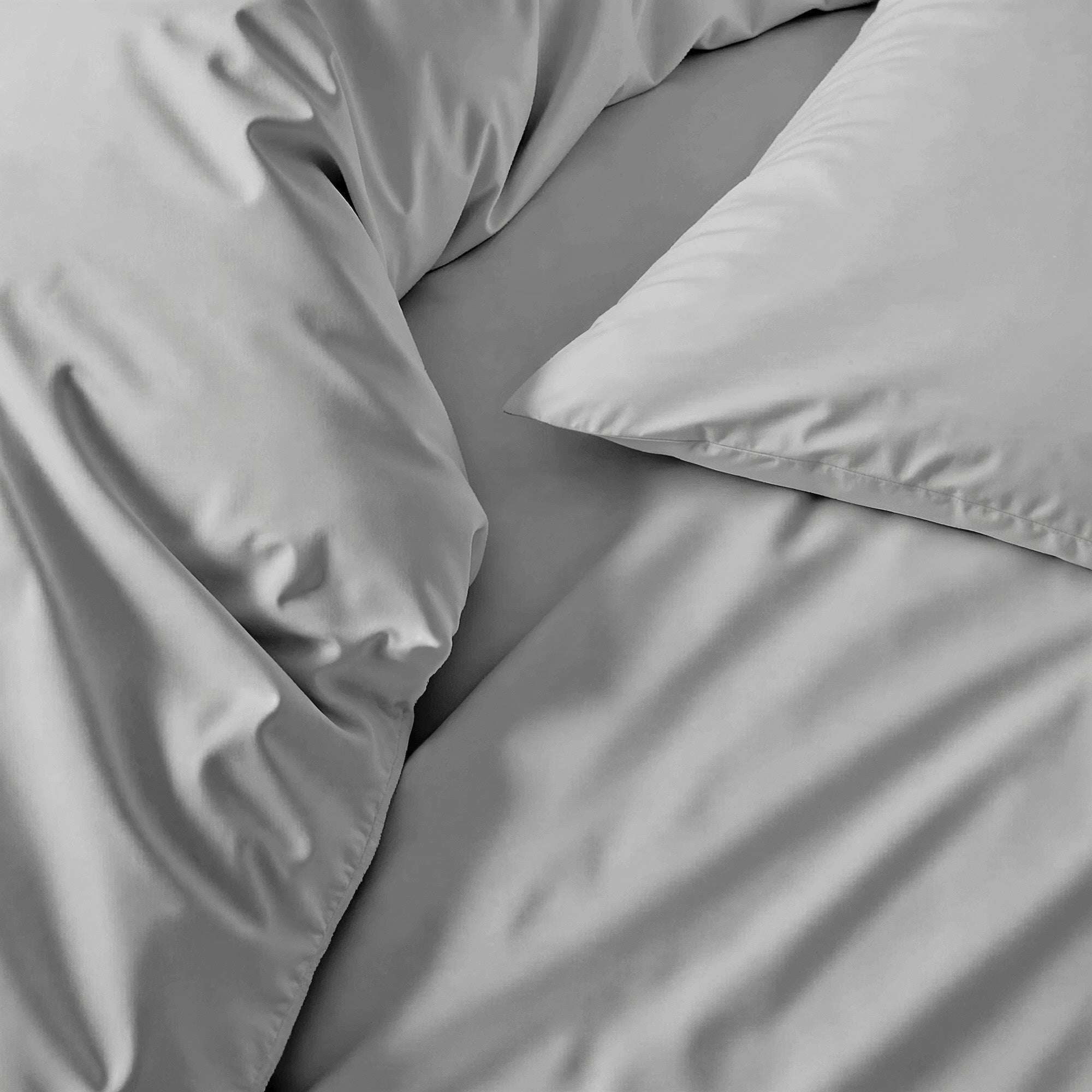 Luxe Australian Sateen Sheet Set in soft silver-gray cotton with a smooth sateen finish and subtle sheen
