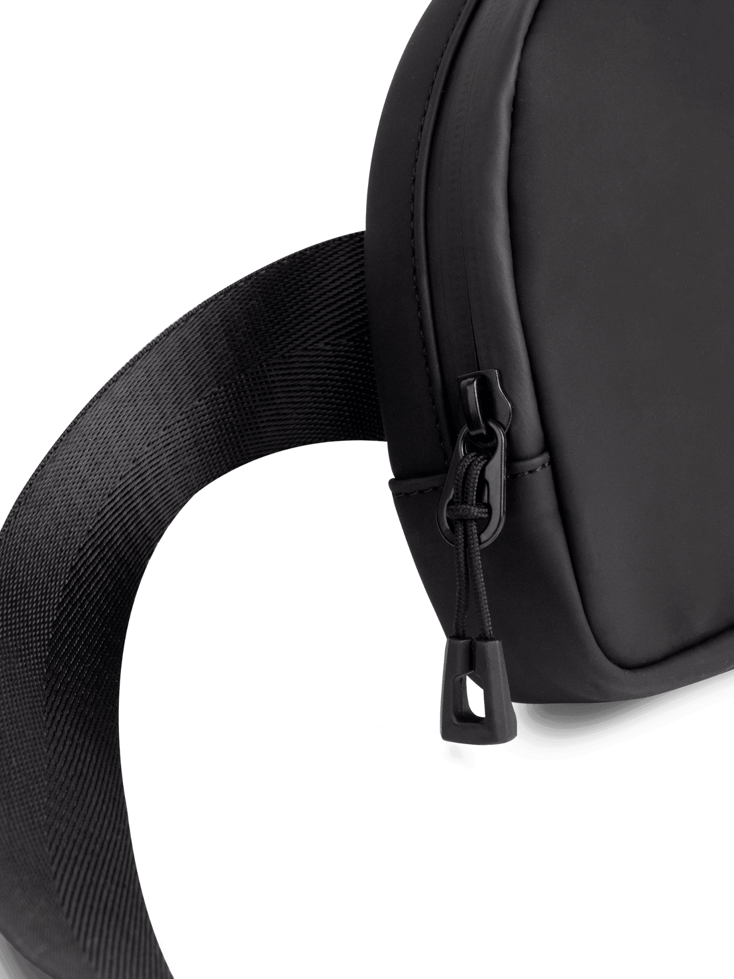 LuxeGo Crossbody Bag in black with a smooth, durable fabric body, textured adjustable strap and zippered compartment