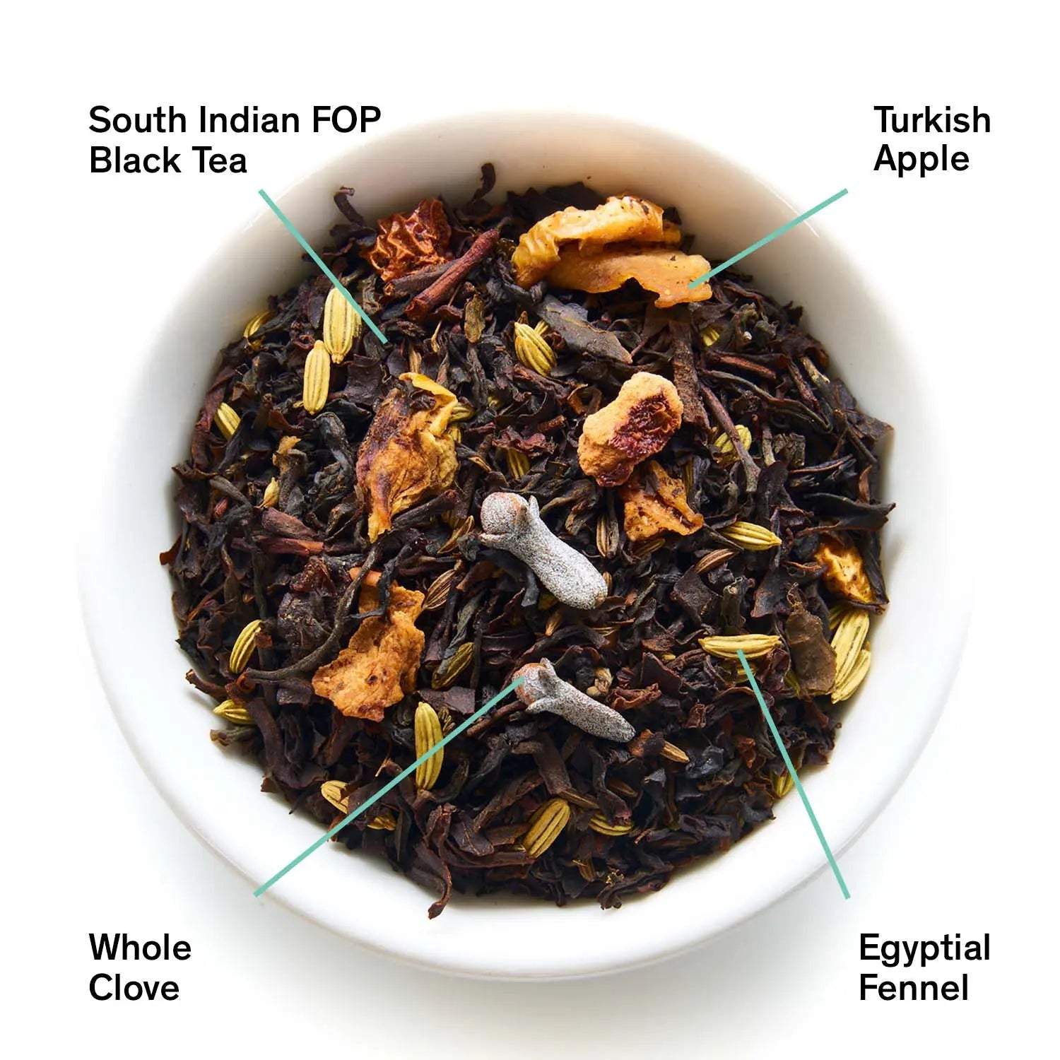 Mackintosh - Crisp Apple Black Tea loose blend with dark leaves, dried apple, fennel seeds and whole cloves