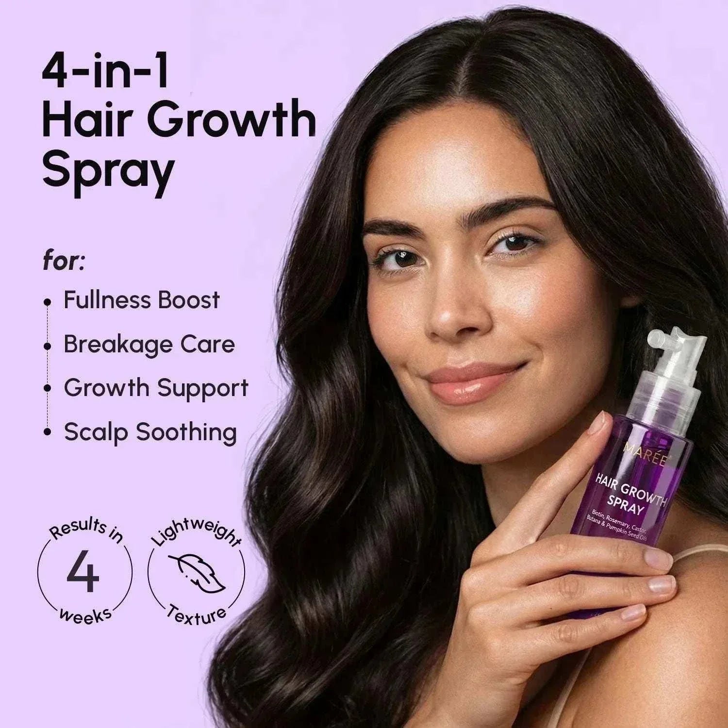 Marée 4-in-1 hair growth spray bottle for fast healthy hair growth