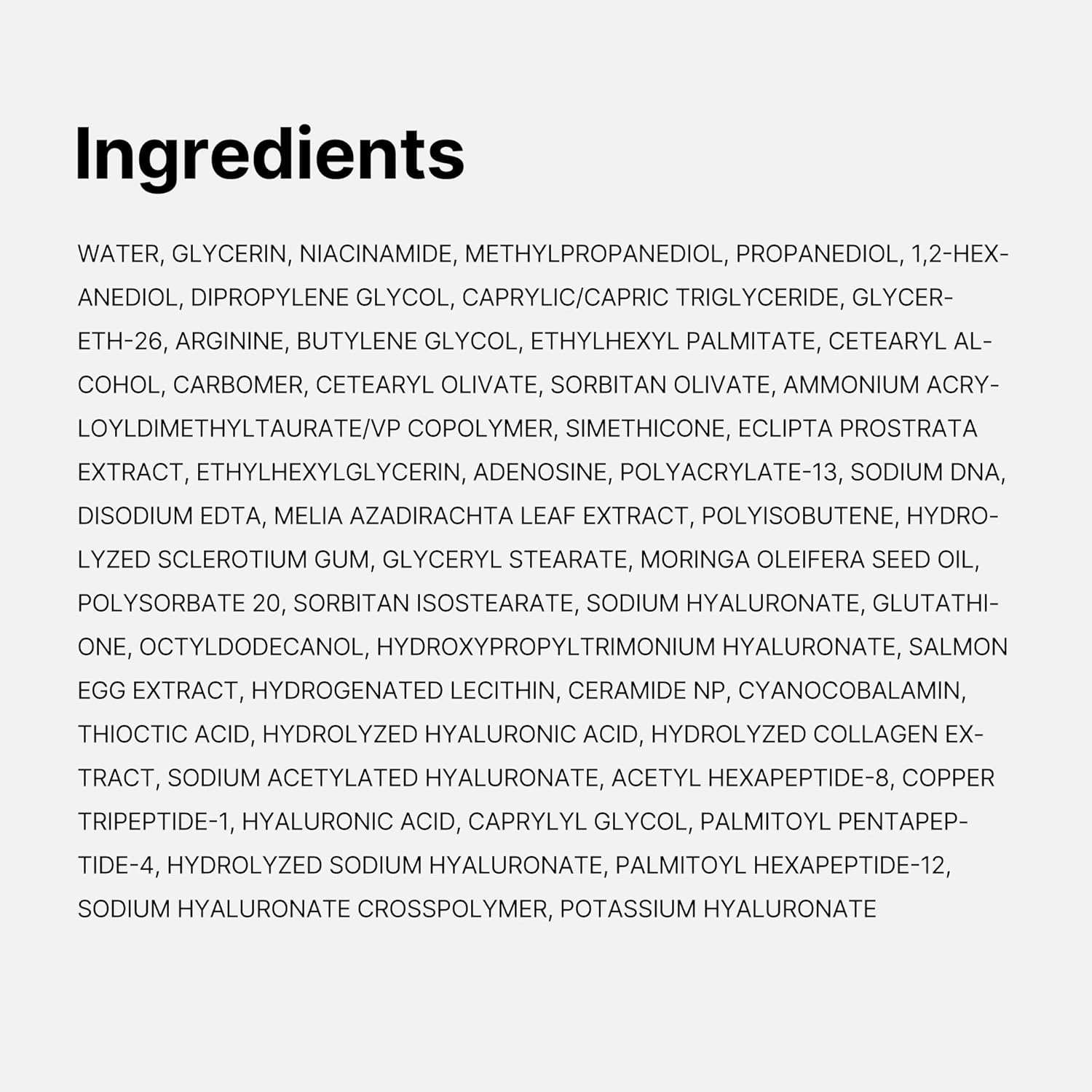 Medicube PDRN Pink collagen cream ingredient list showing niacinamide, hyaluronic acid, collagen, and peptides