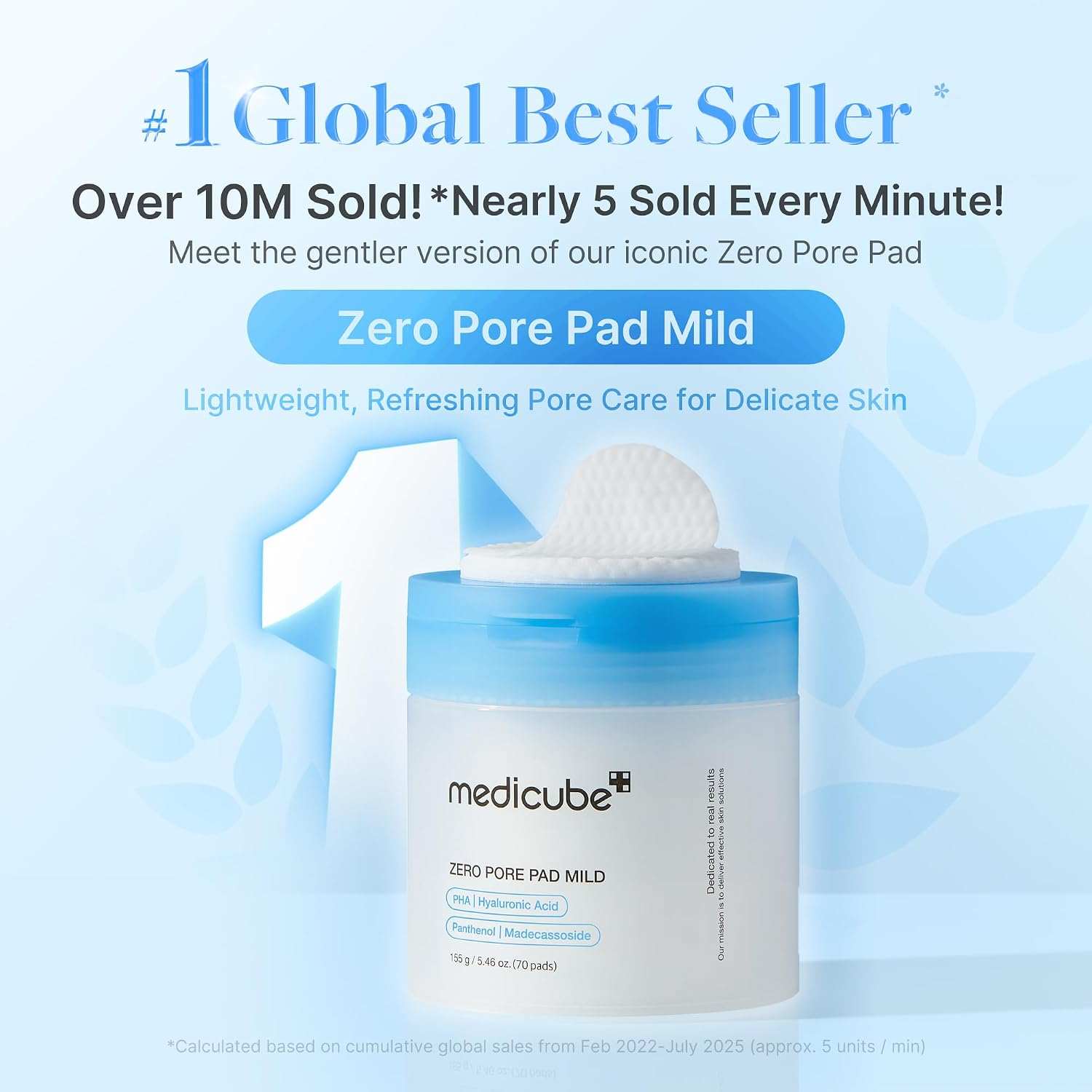 Medicube Zero Pore Pad container in frosted white with light blue lid, showing textured white toner pad on top