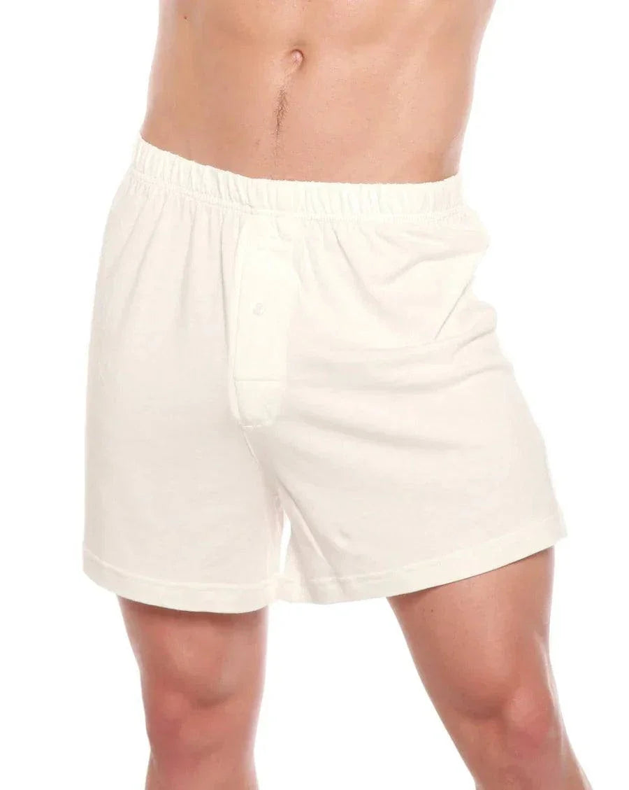 Men's Bamboo Viscose/Cotton Boxer in cream, with a soft solid-color fabric, elastic waistband and button fly