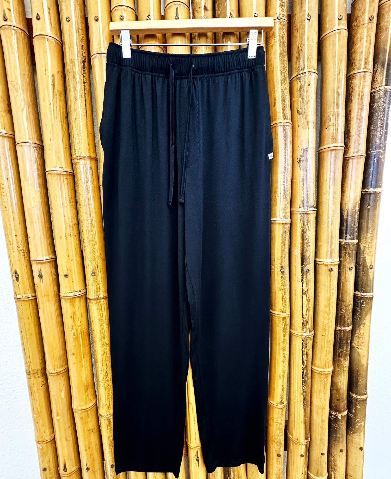 Men's Soft Bamboo Lounge Pajama Pants in solid navy with a soft drape, elastic waistband, and drawstring.