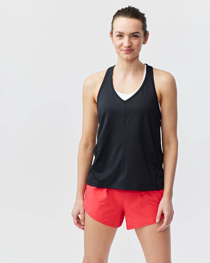 Mesh It To Me Tank in black, lightweight mesh fabric with a roomy fit, V-neckline and wide shoulder straps