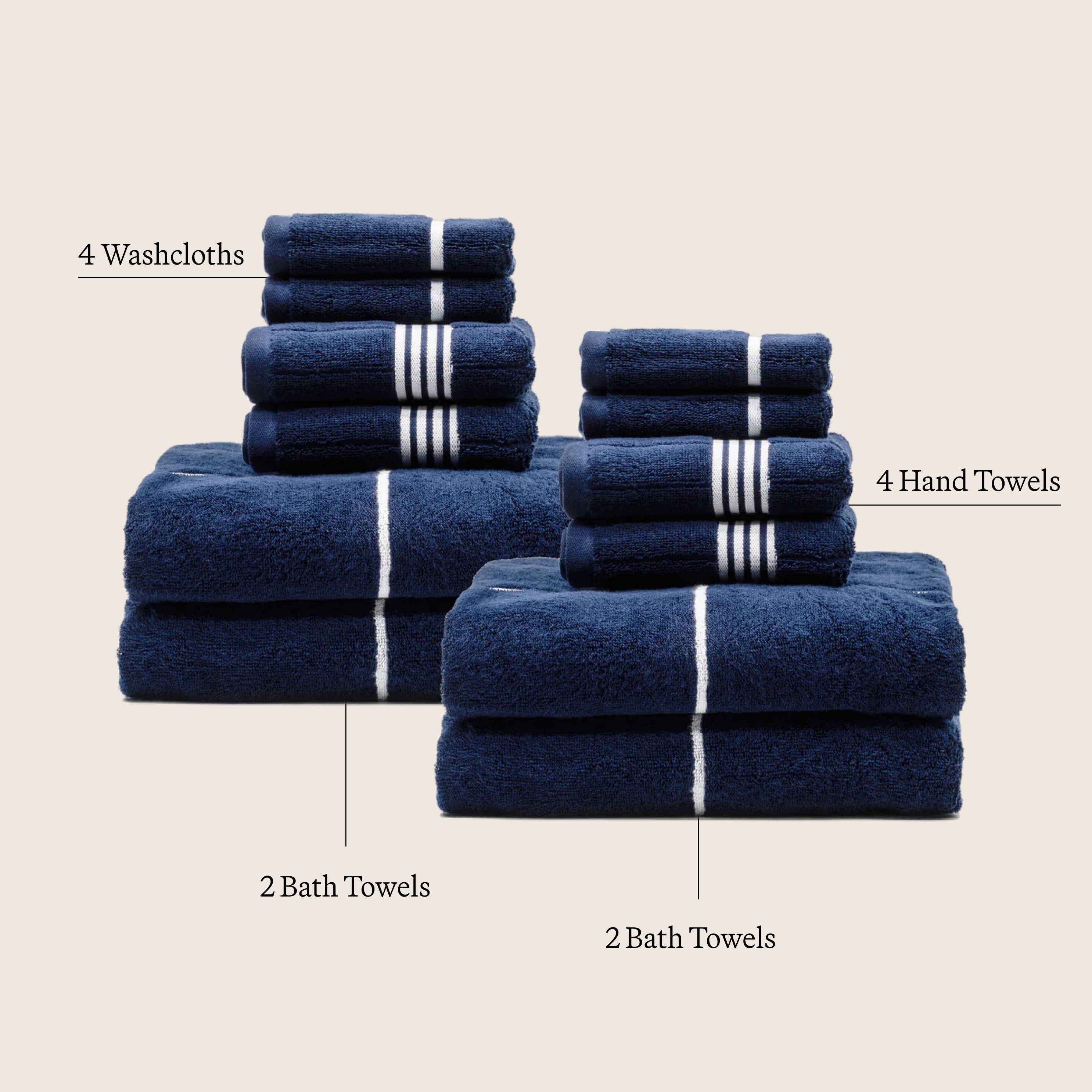 Miramar Australian cotton towels with navy-blue and white grid pattern