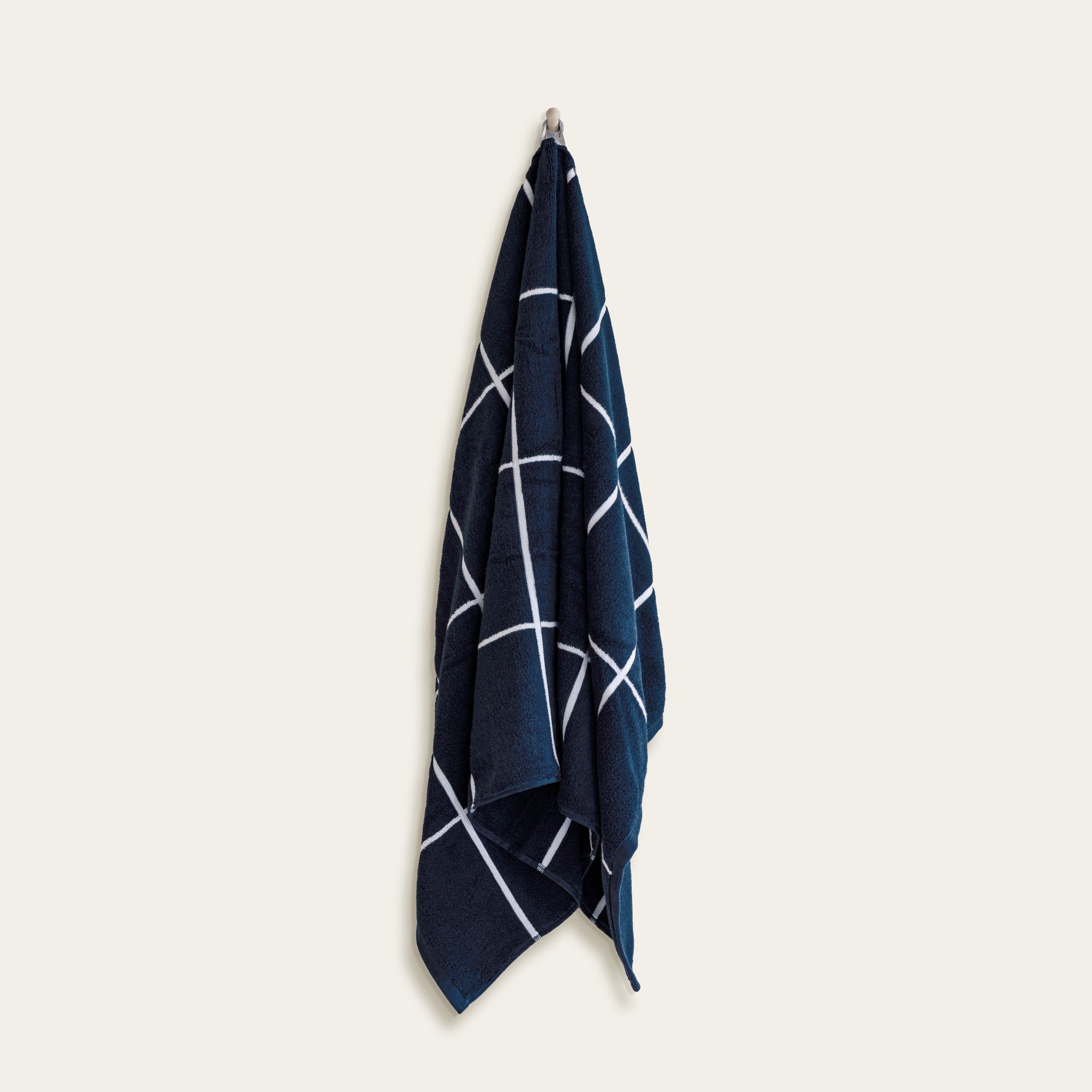 Miramar Australian Cotton Towels navy blue white windowpane grid