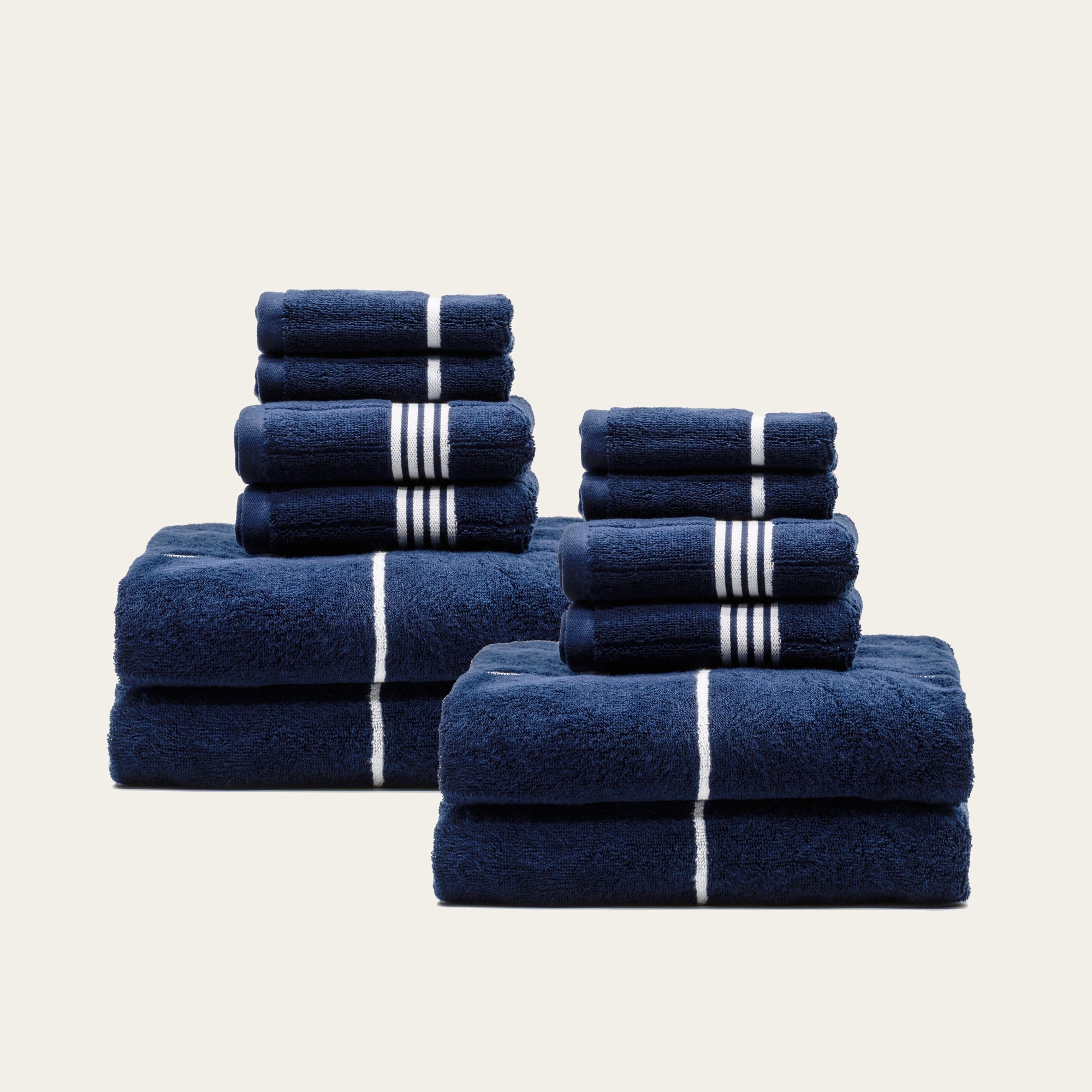 Miramar Australian cotton towels navy blue white windowpane grid plush