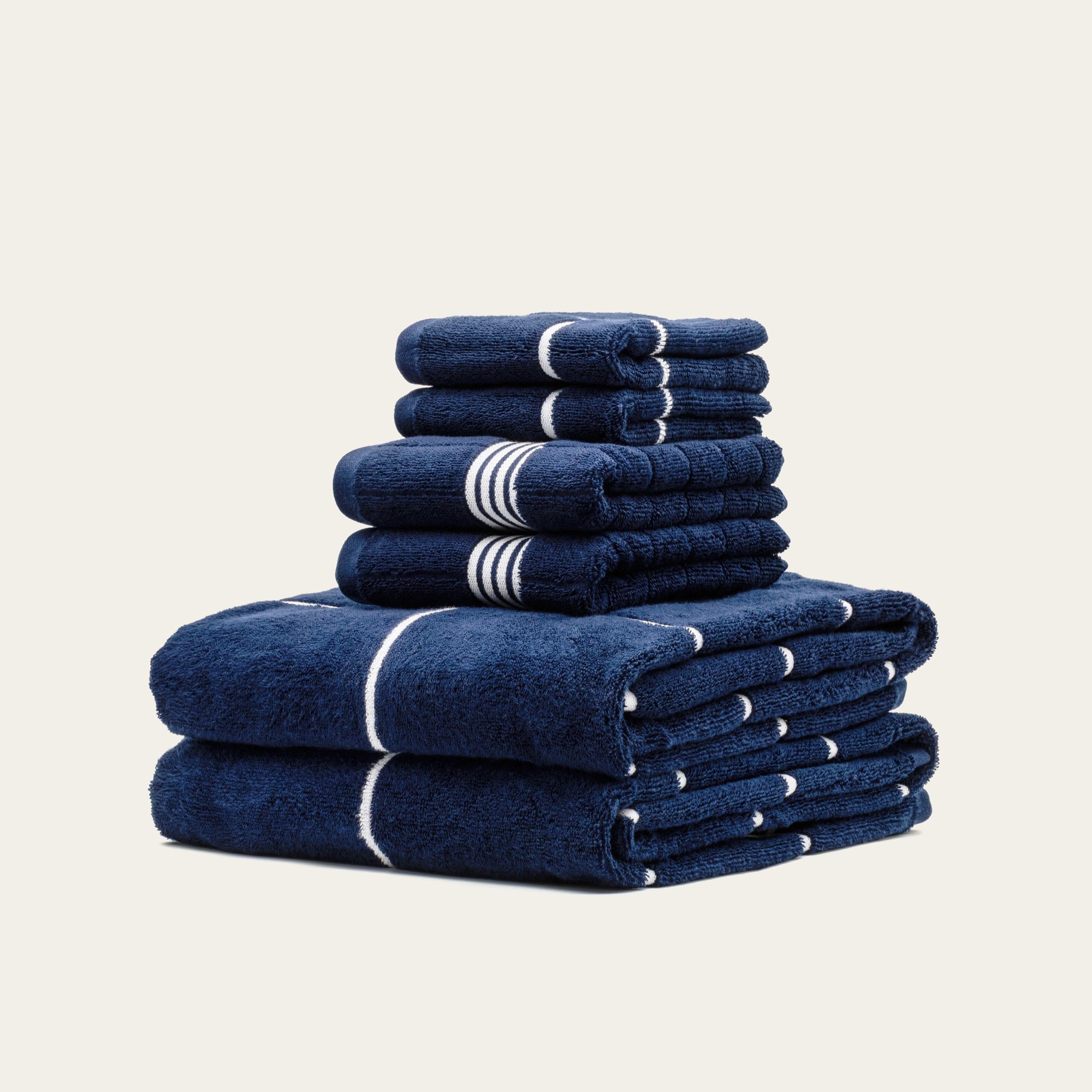 Miramar Australian cotton towels with navy-blue and white windowpane grid