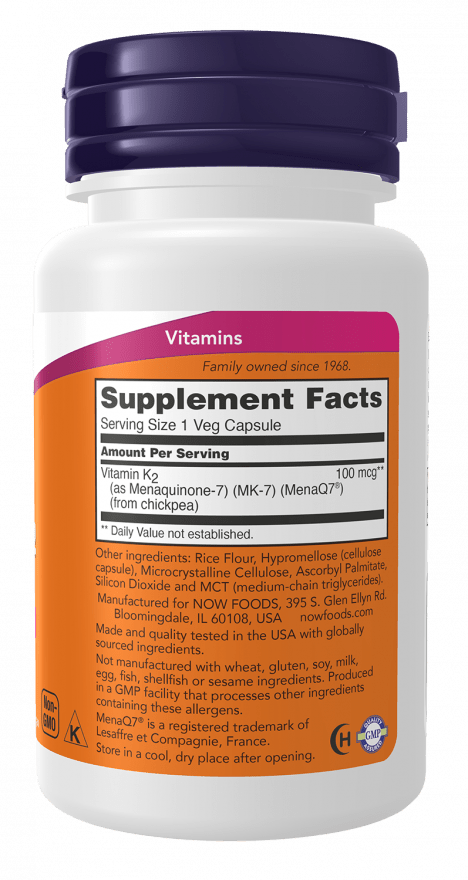 MK-7 Vitamin K-2 supplement bottle 100mcg by NOW Foods