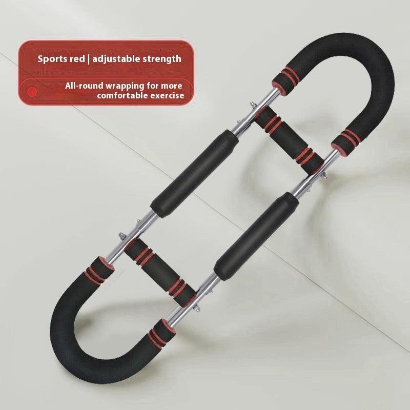 Multi-functional U-shaped Arm Strengthener with black foam grips, red accents, and adjustable steel bar for strength training