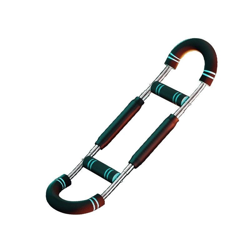 Multi-functional U-shaped Arm Strengthener in black and turquoise with padded foam handles and steel spring bars for upper body exercise