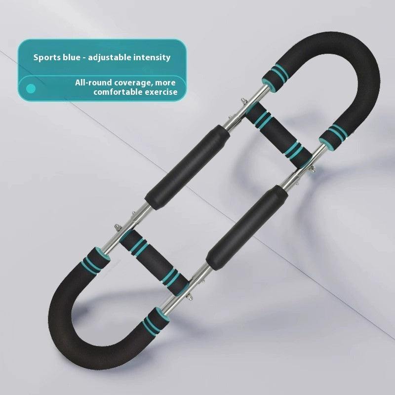 Multi-functional U-shaped Arm Strengthener in sports blue with adjustable intensity, padded foam grips, and metal spring bars