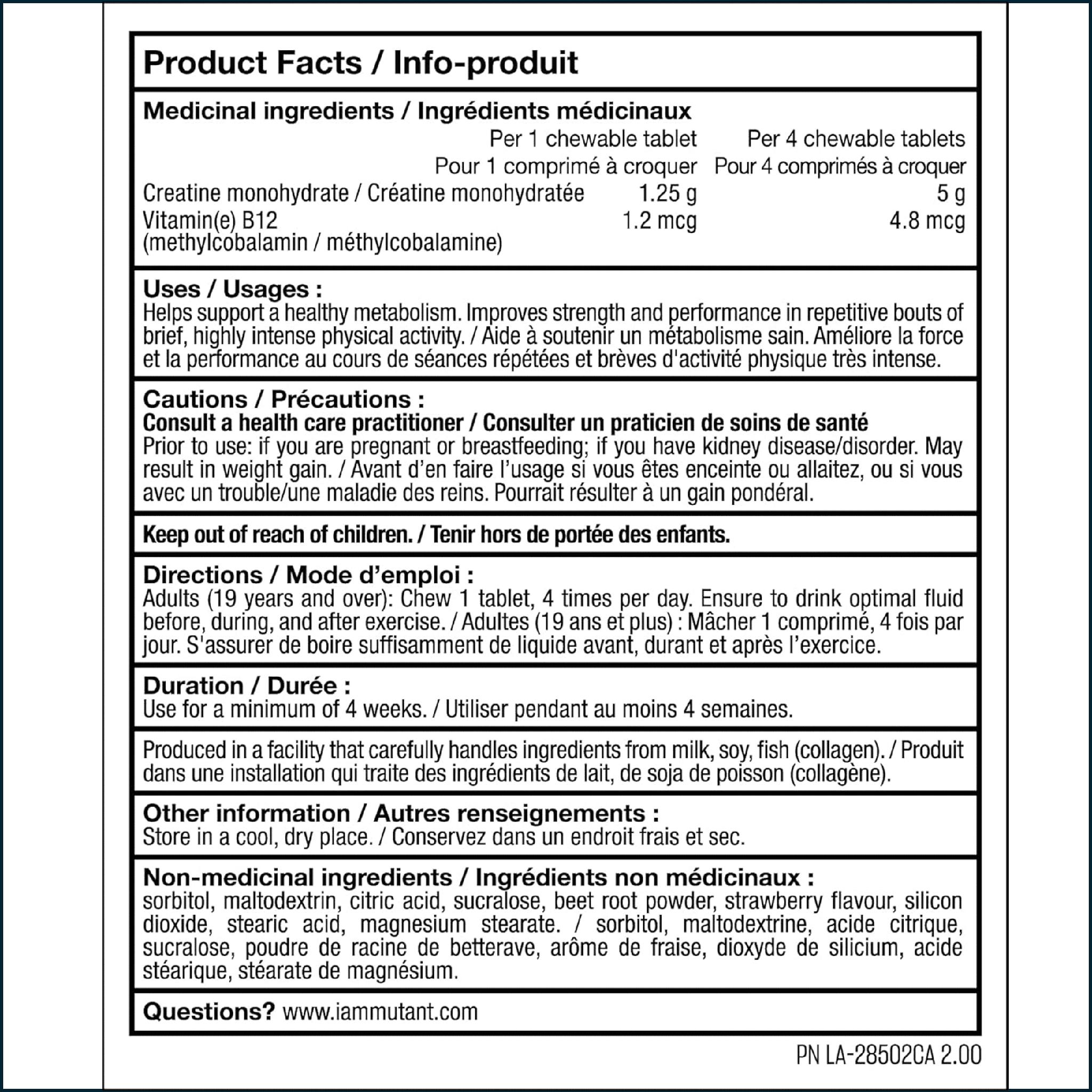 Mutant Creatine Bytz chewable tablets container with 80 tablets