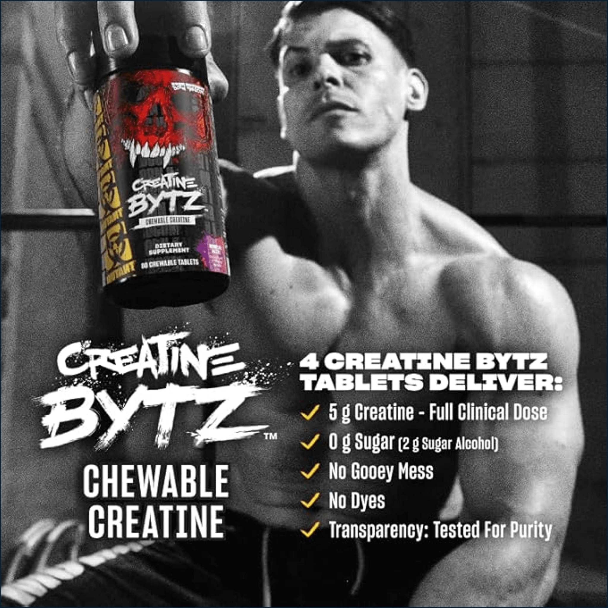 Mutant Creatine Bytz chewable tablets bottle with 80 servings