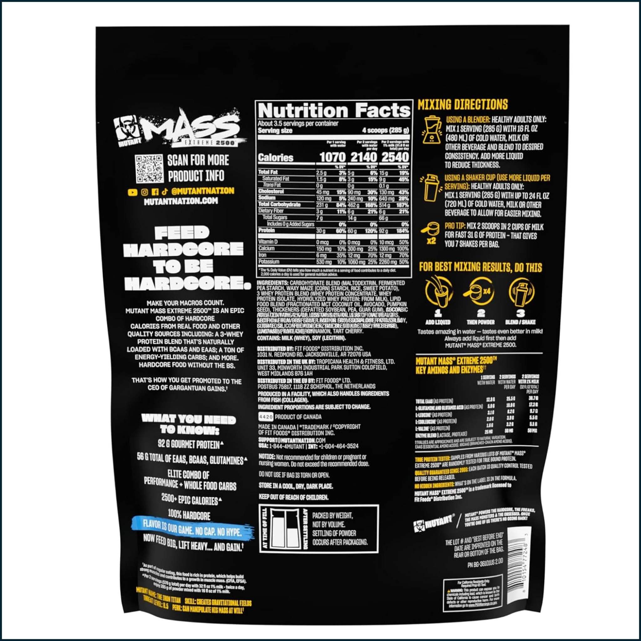 Mutant Mass Extreme 2500 high-calorie mass gainer container
