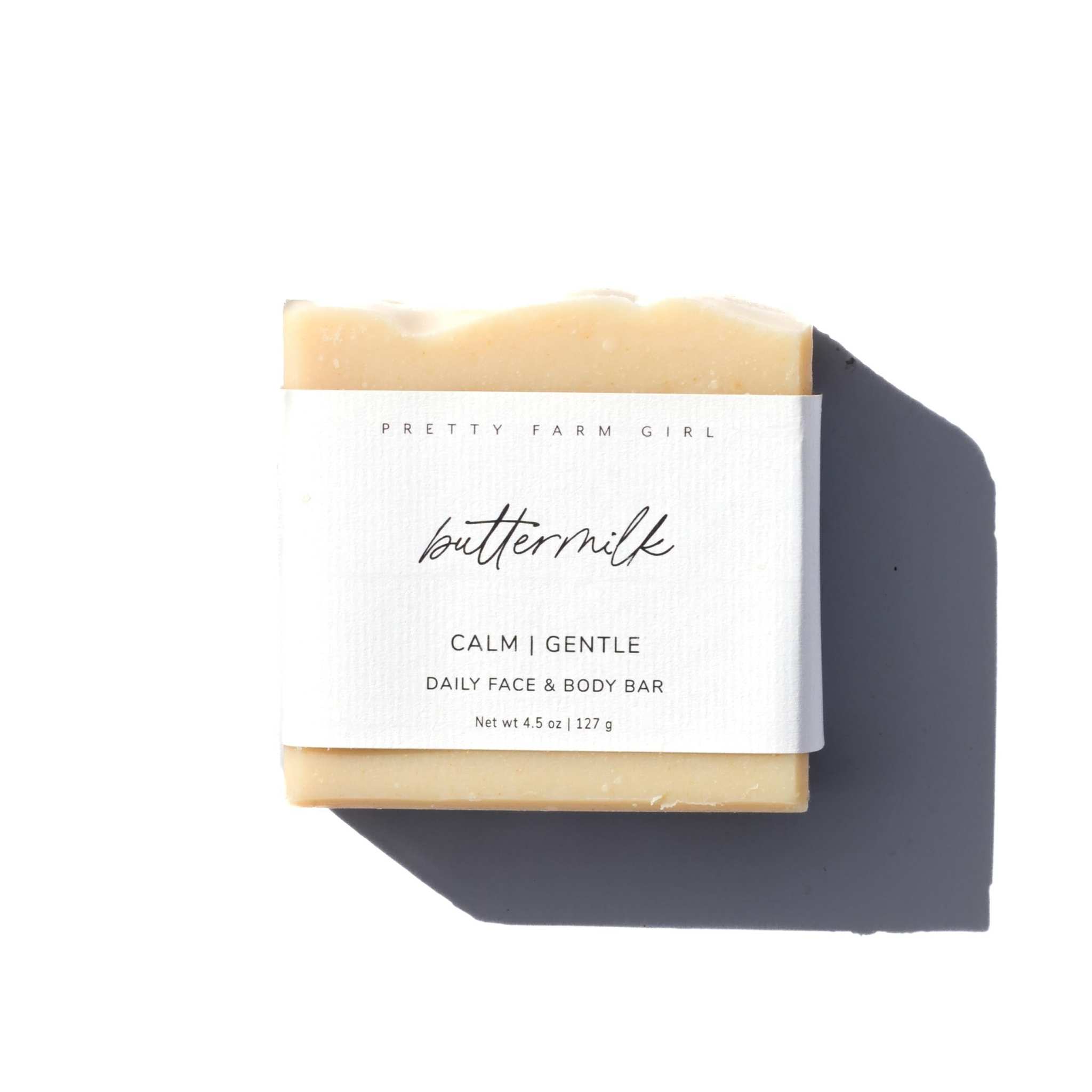 Natural Fragrance Free Handmade Soap, a pale cream buttermilk bar with a paper sleeve and gentle finish
